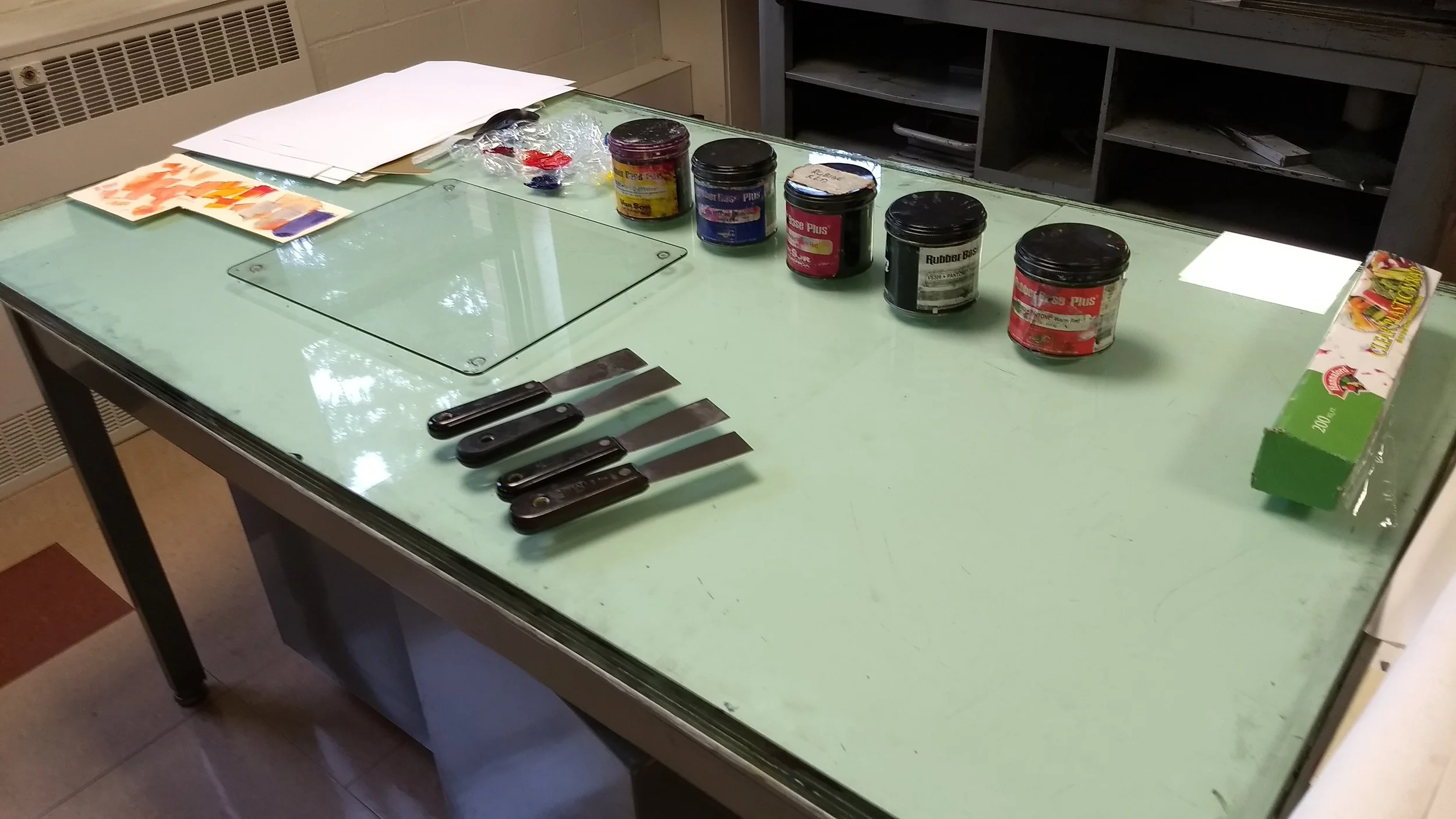 Inks laid out for printing at University of Maine Machias
