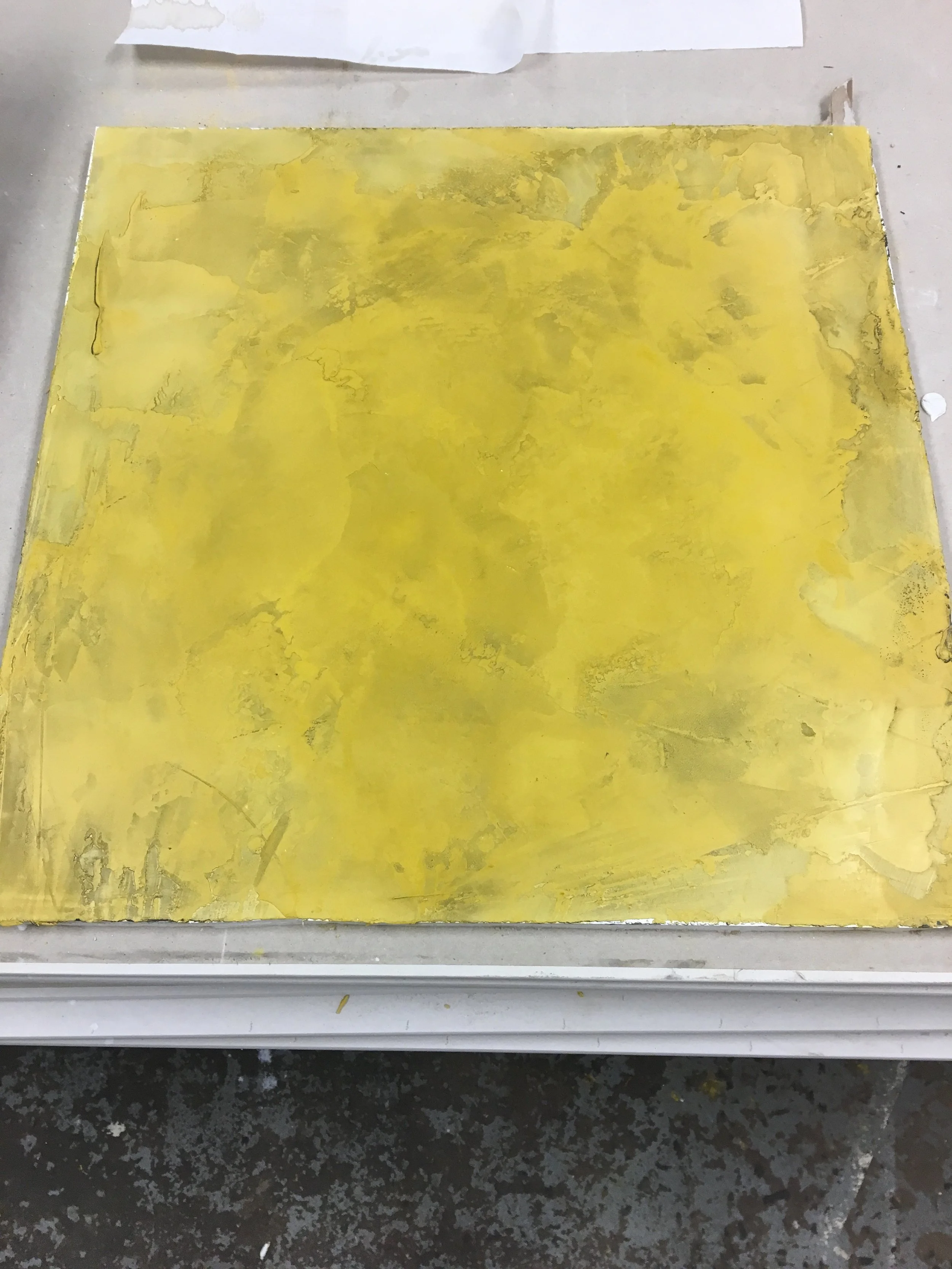 Yellow Venetian Plaster with gray bee wax