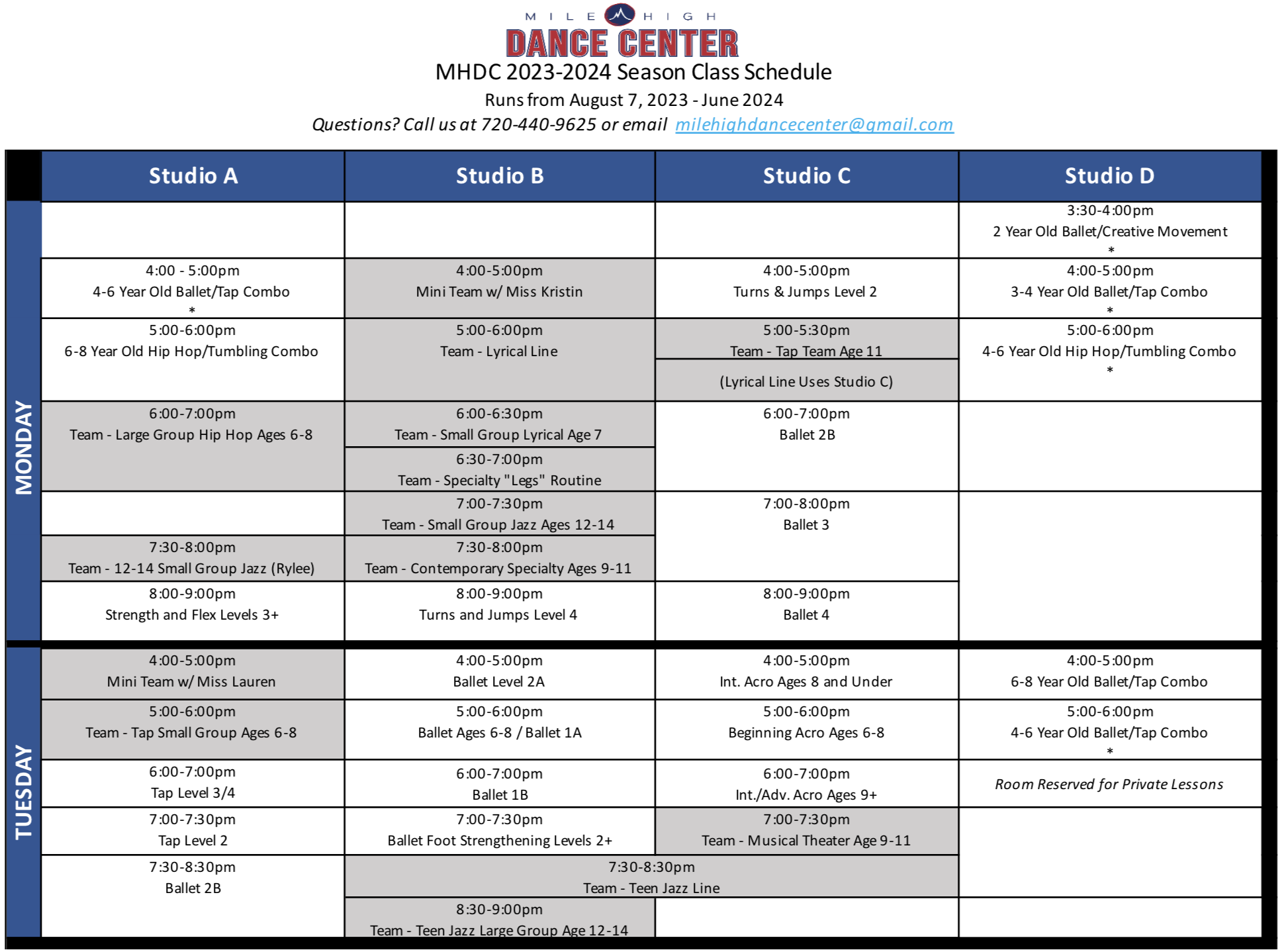 J-Motion Dance Academy — Schedule