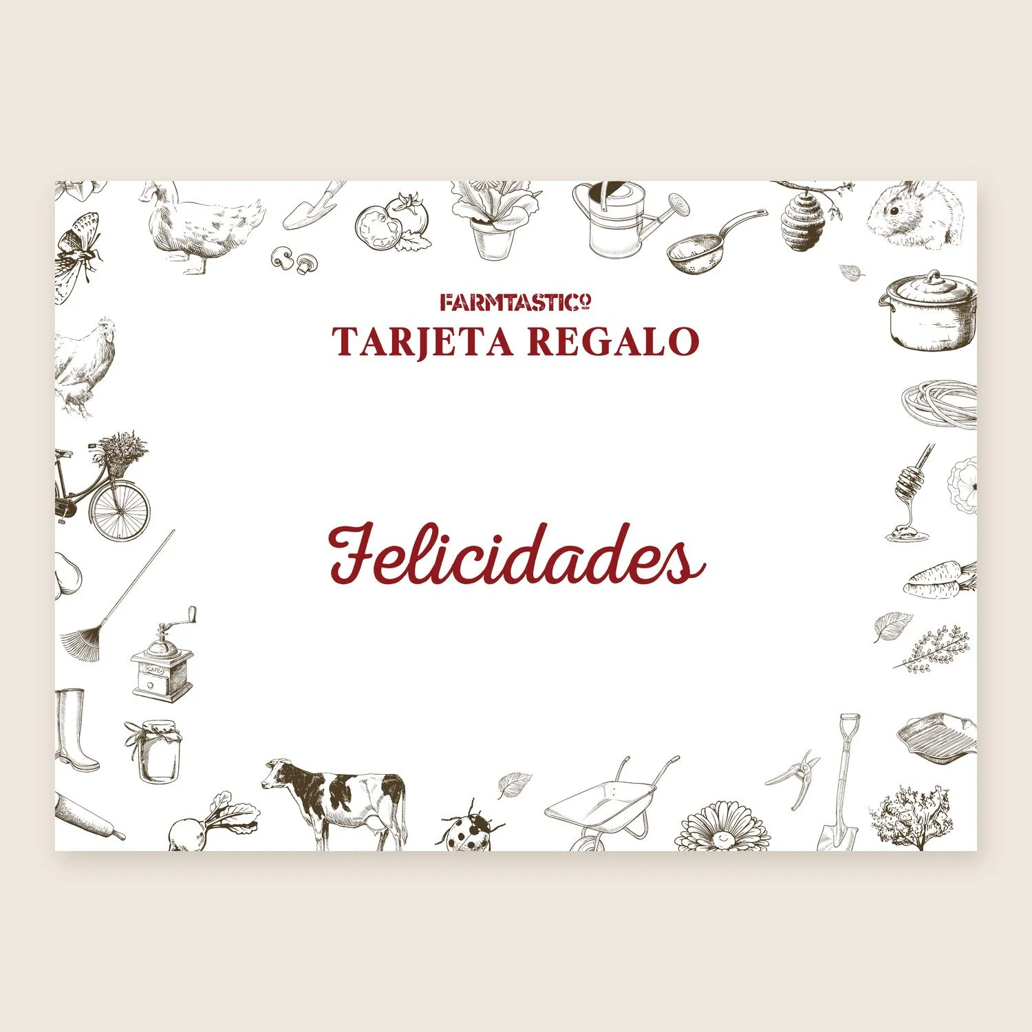 Tarjeta regalo FARMTASTICo, diseño «Felicidades»