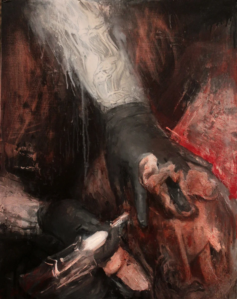 'Paul Booth at Work', oil on panel, 20" x 16", 2013, Collection of John Brusger