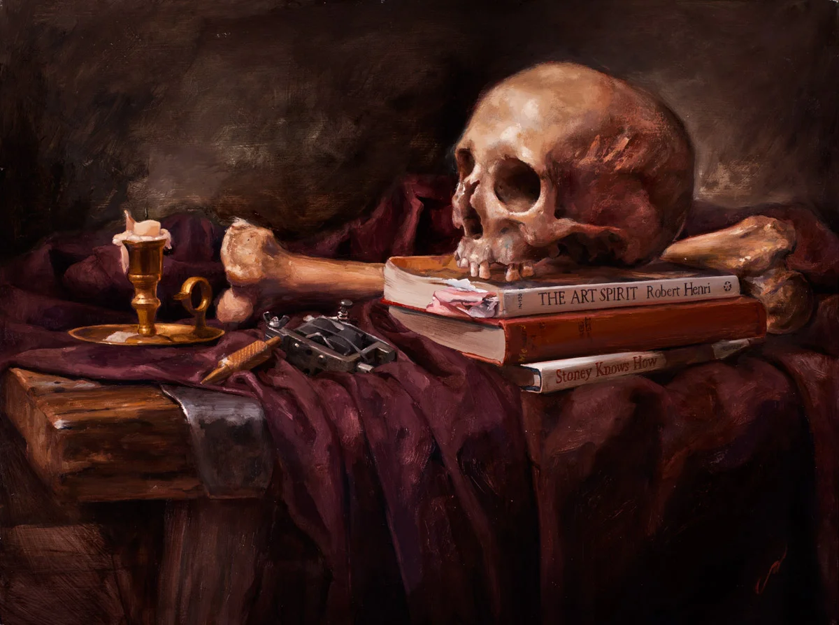 'Vanitas (after Pieter Claesz)', oil on canvas, 18" x 24", 2012, Collection of John Brusger