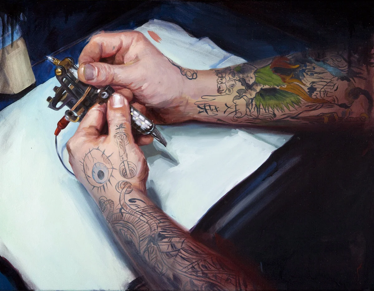 'Clay Decker's Tattoo Machine', oil on canvas, 20" x 28", 2008, Collection of Gloria Connors