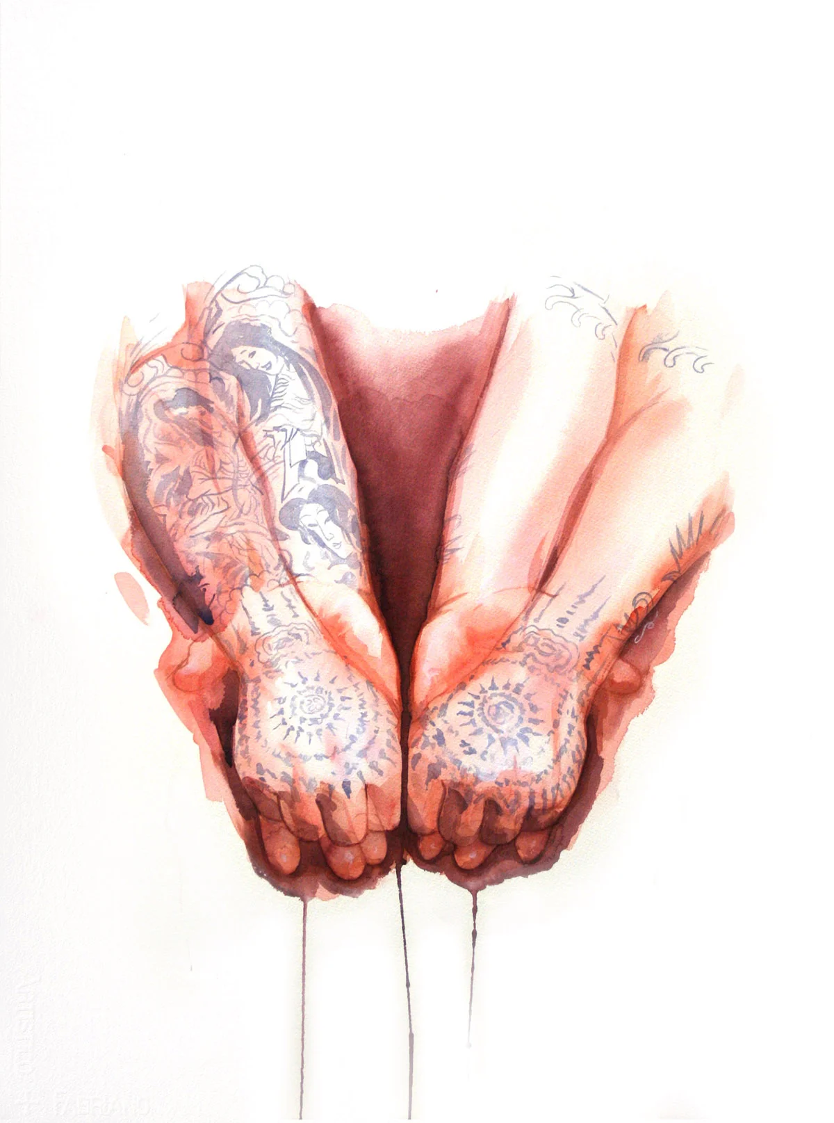 'Charlie Roberts Hands Study', watercolor and gouache on 300lb. Fabriano paper, 30" x 22", 2008