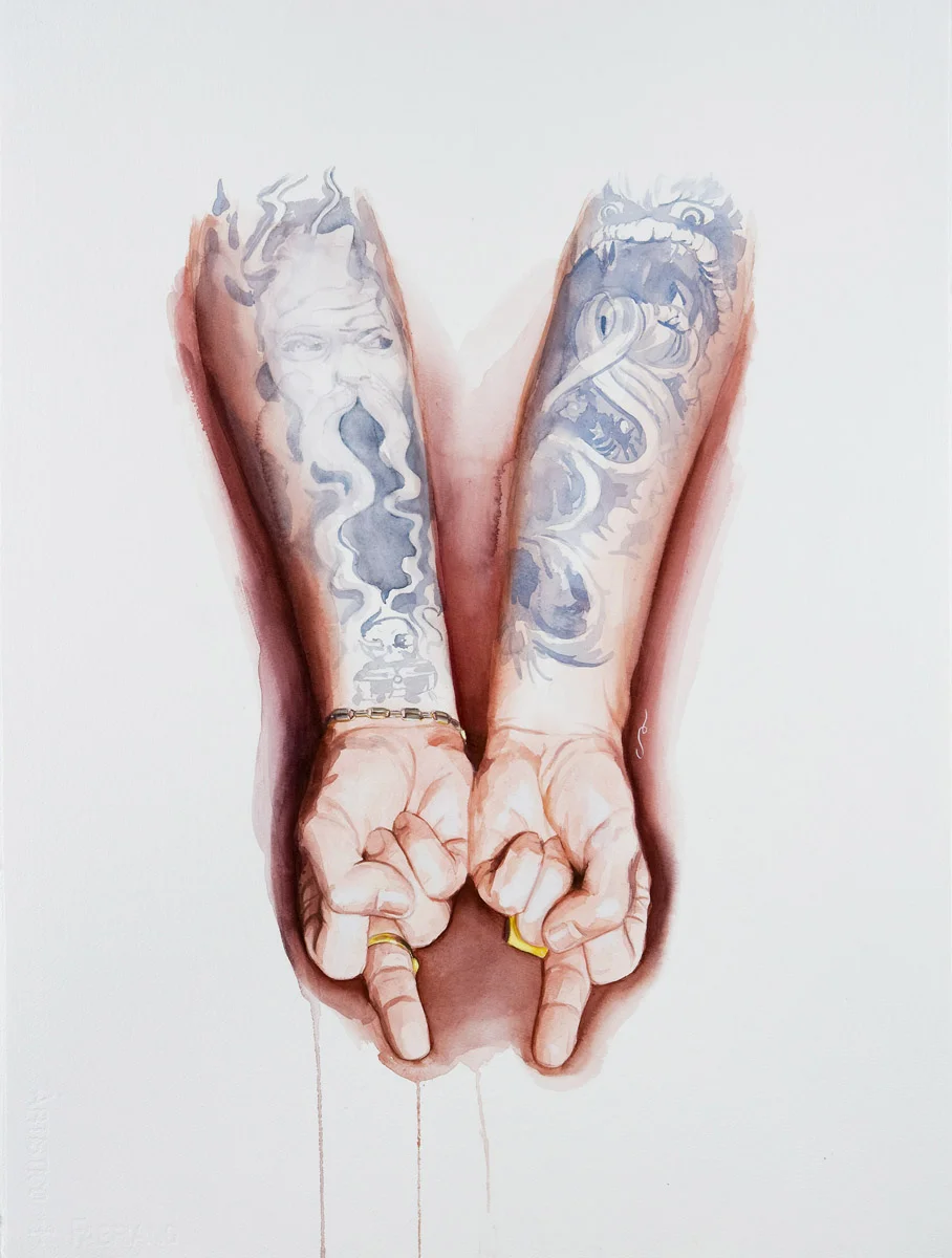 'Jack Rudy Hands Study', watercolor and gouache on 300lb. Fabriano paper, 30" x 22", 2008, Private Collection