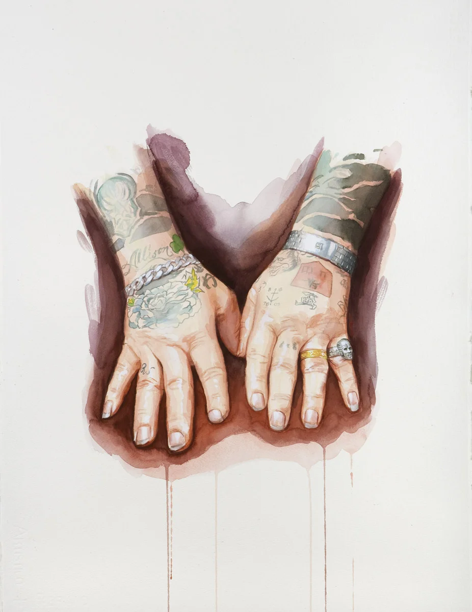 'Rick Walters Hands Study', watercolor and gouache on 300lb. Fabriano paper, 30" x 22", 2008