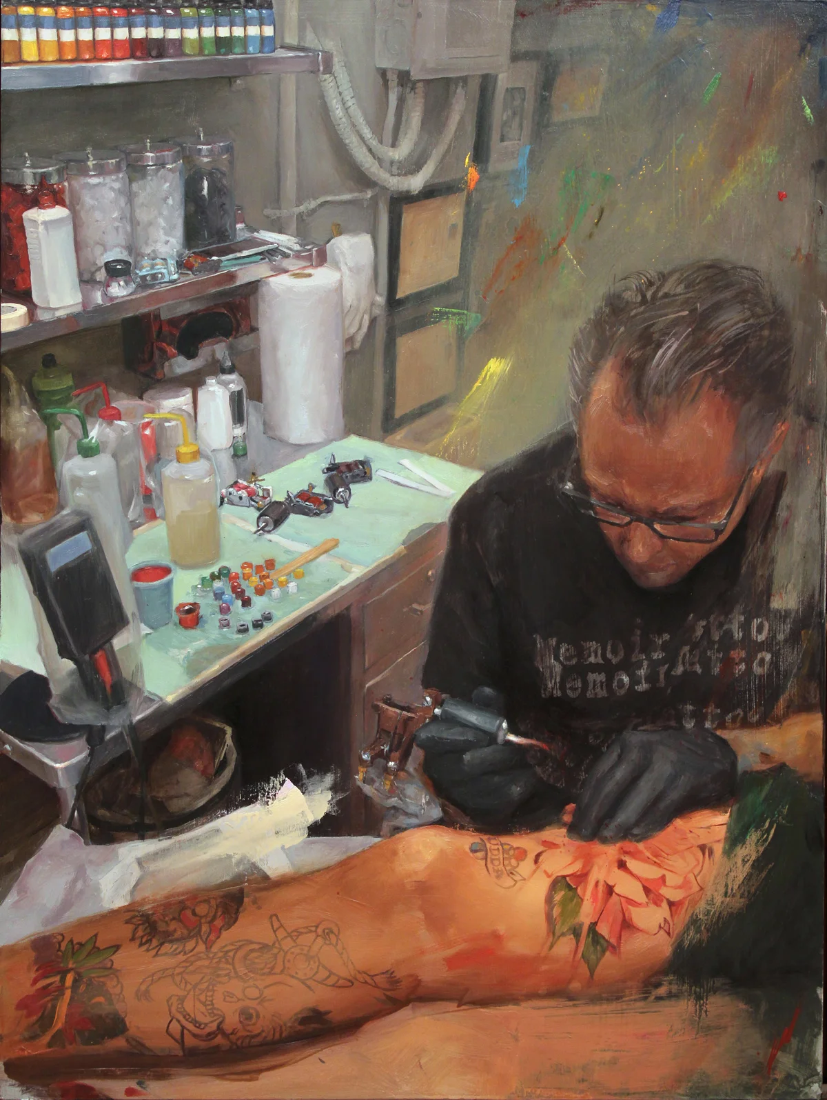 'Self Portrait at Work', oil on panel, 24" x 18", 2017, Collection of Deran Hall