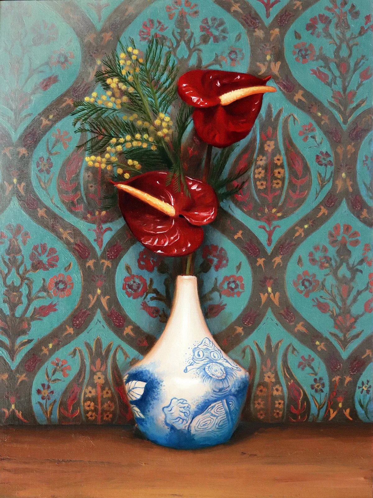 'Dan Sinnes' Turtle Vase Still Life', oil on linen panel, 16" x 12", 2023