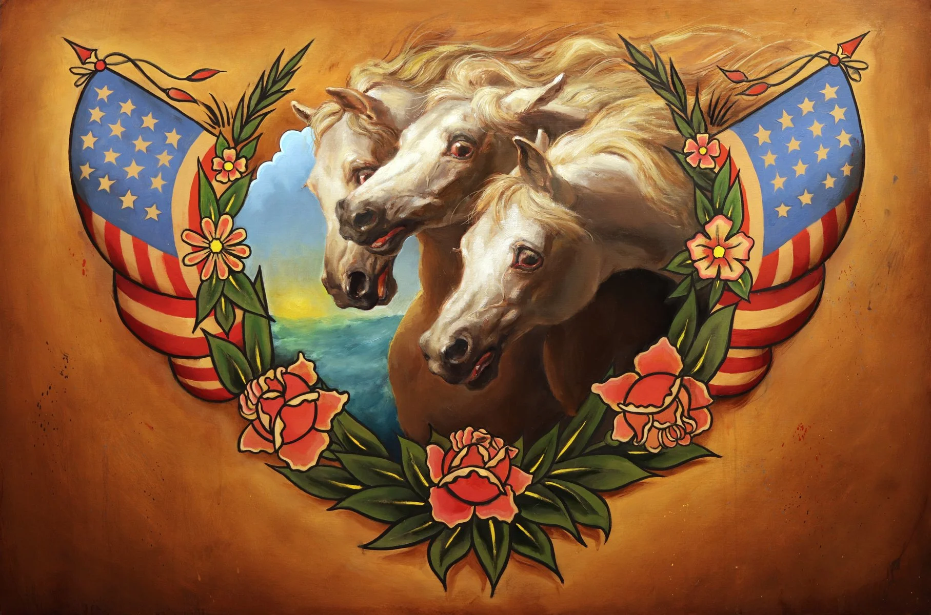 ‘Pharoah’s Horses Study ( after John Frederick Herring and Sailor Jerry)’, oil on panel, 24” x 36”, 2020