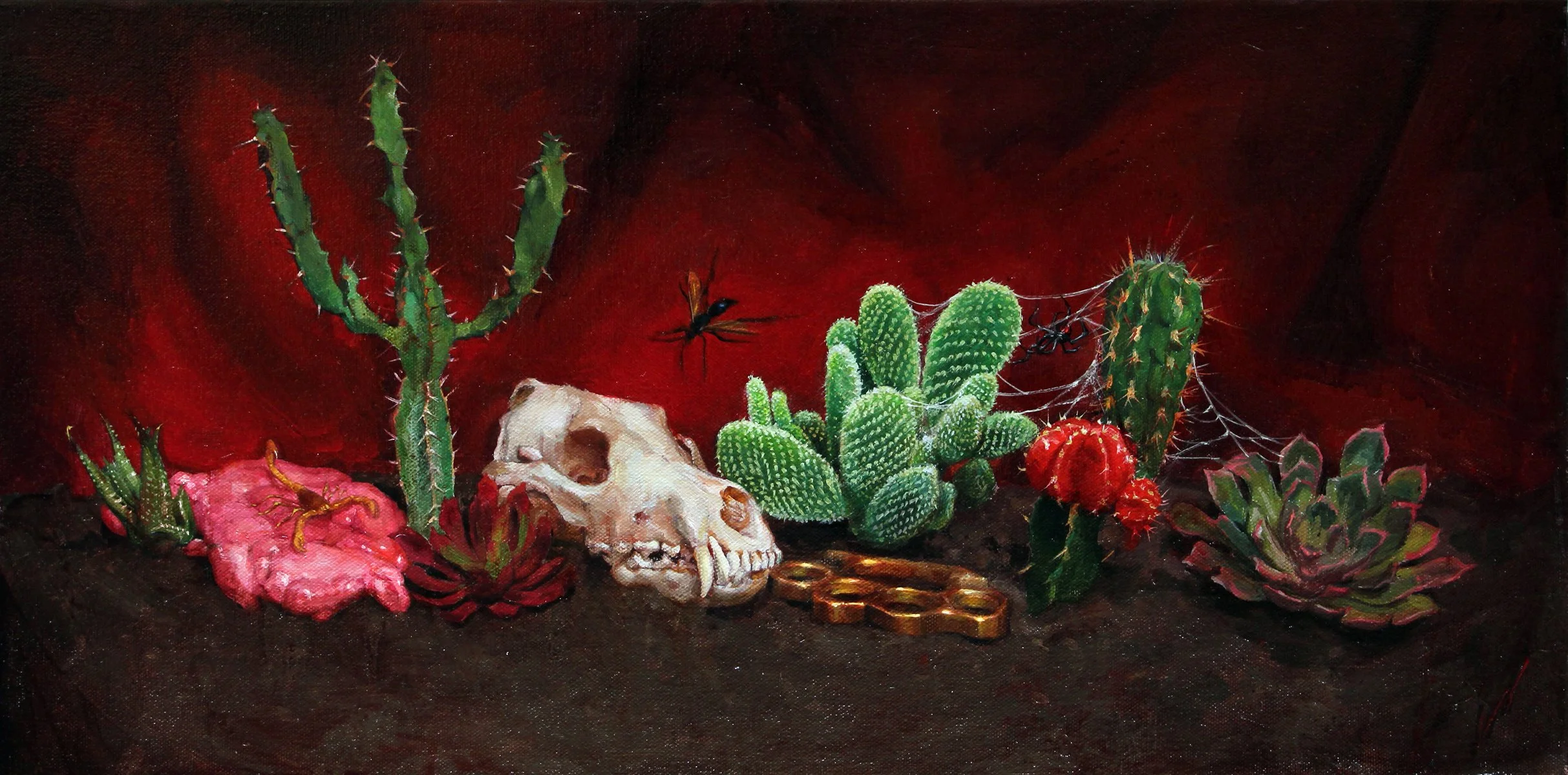 ‘Vanitas Still Life 2 for Creature Skateboards’, oil on panel, 12” x 24”, 2018