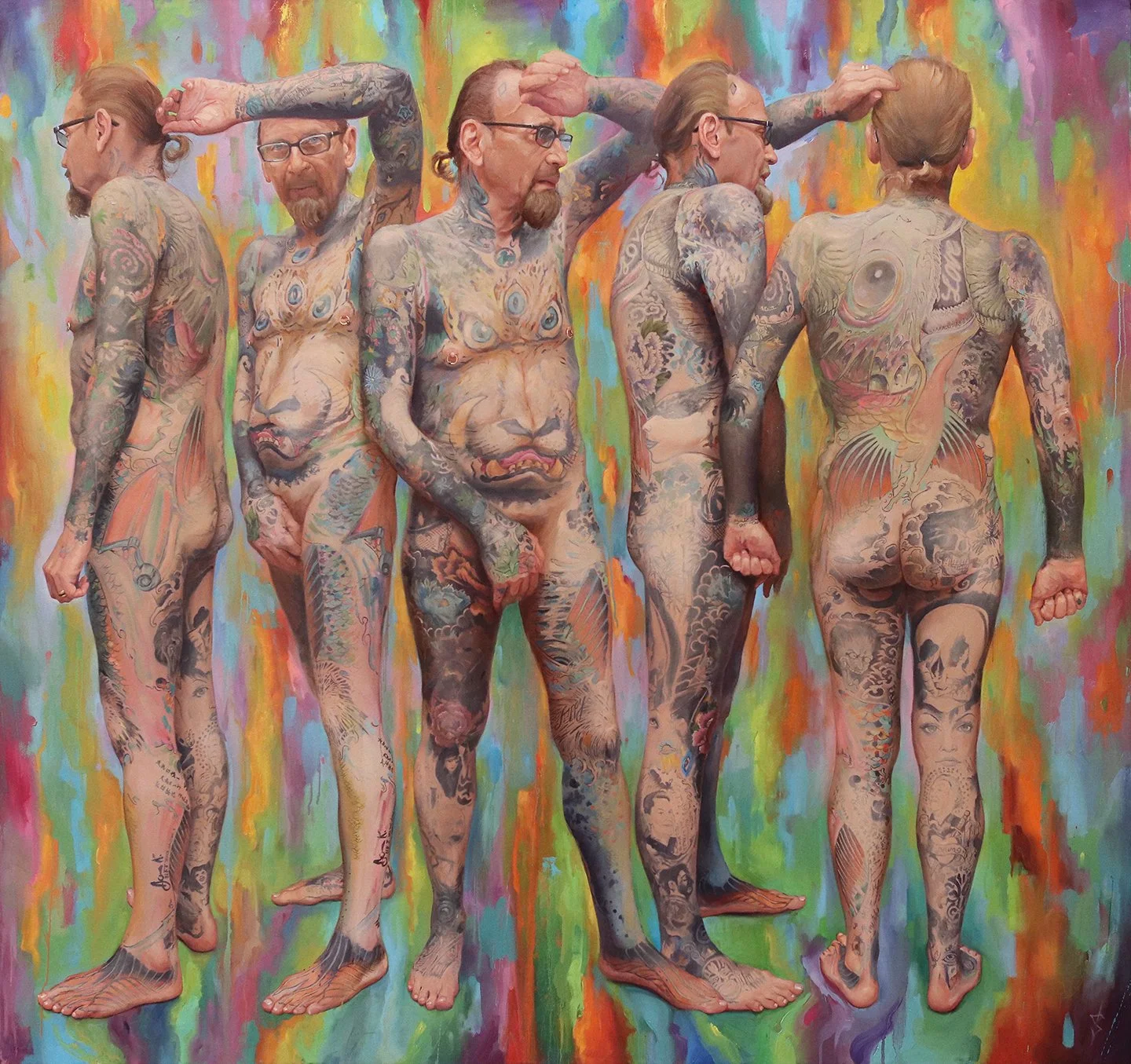 ‘Portrait of the Artist, Bill Salmon, 5 views’, oil on canvas, 72” x 68”, 2020