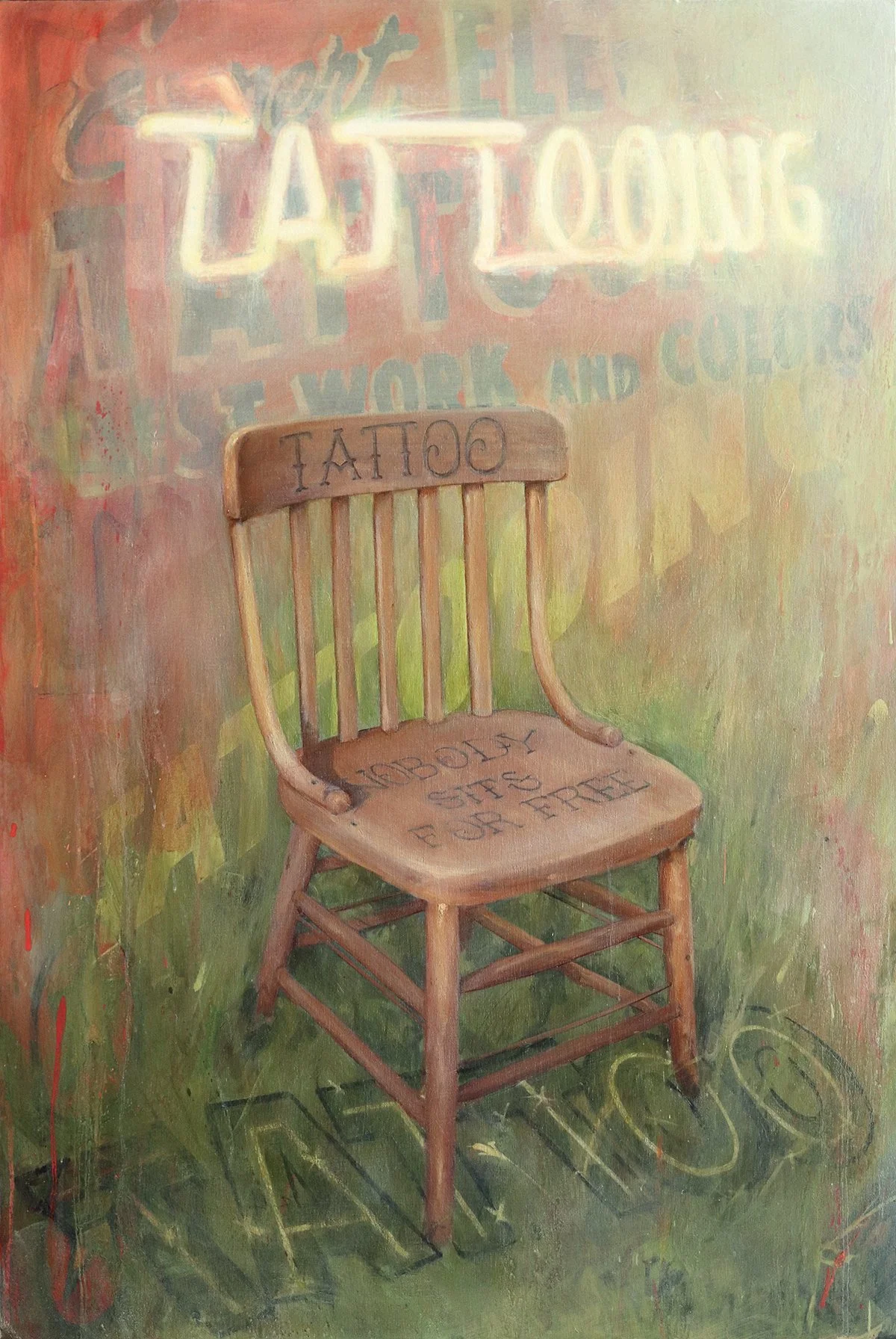 'Lyle’s Tattoo Chair’, oil on panel, 36” x 24”, 2023