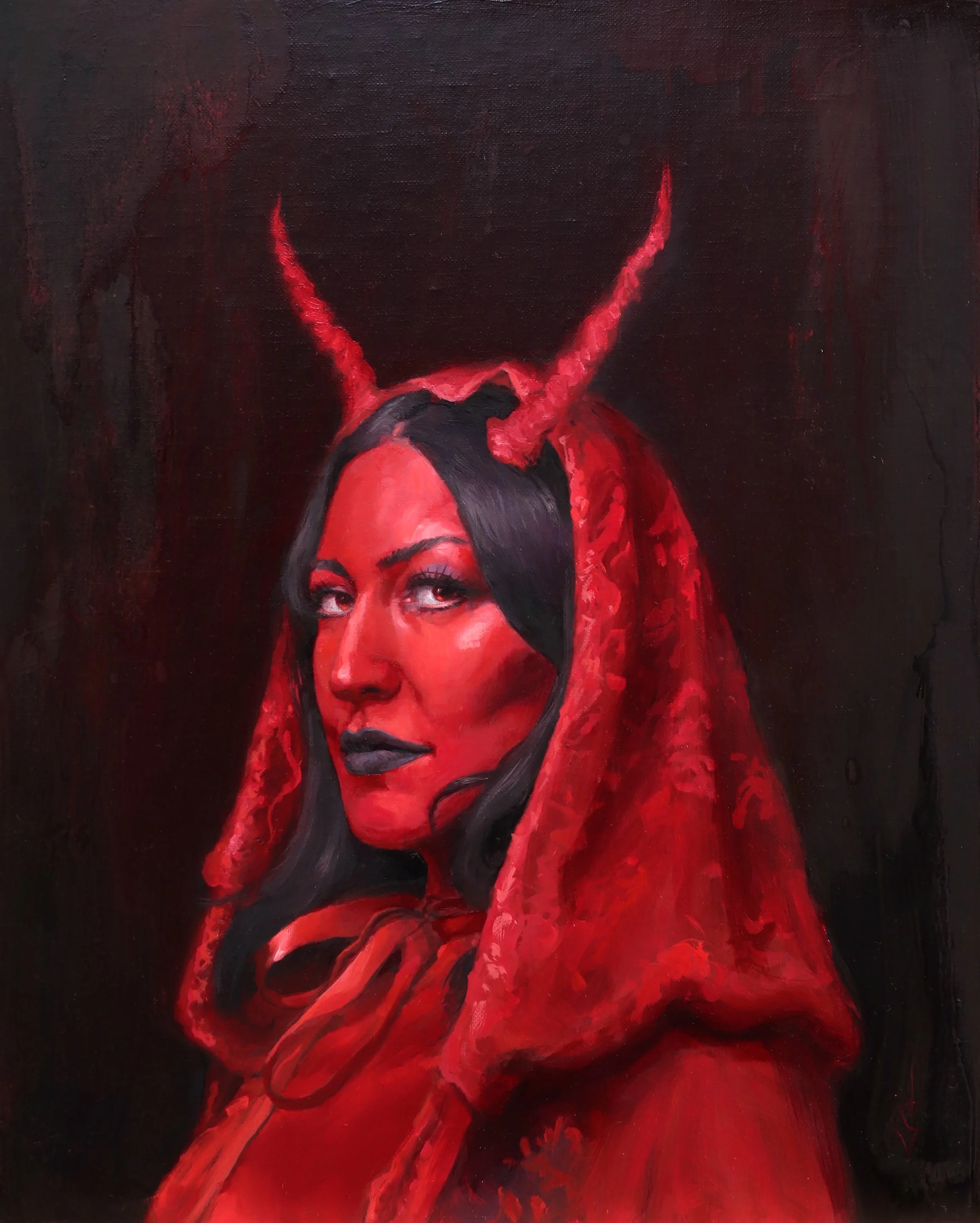  'Lady Krampus in Red', oil on linen panel, 20" x 16", 2025 