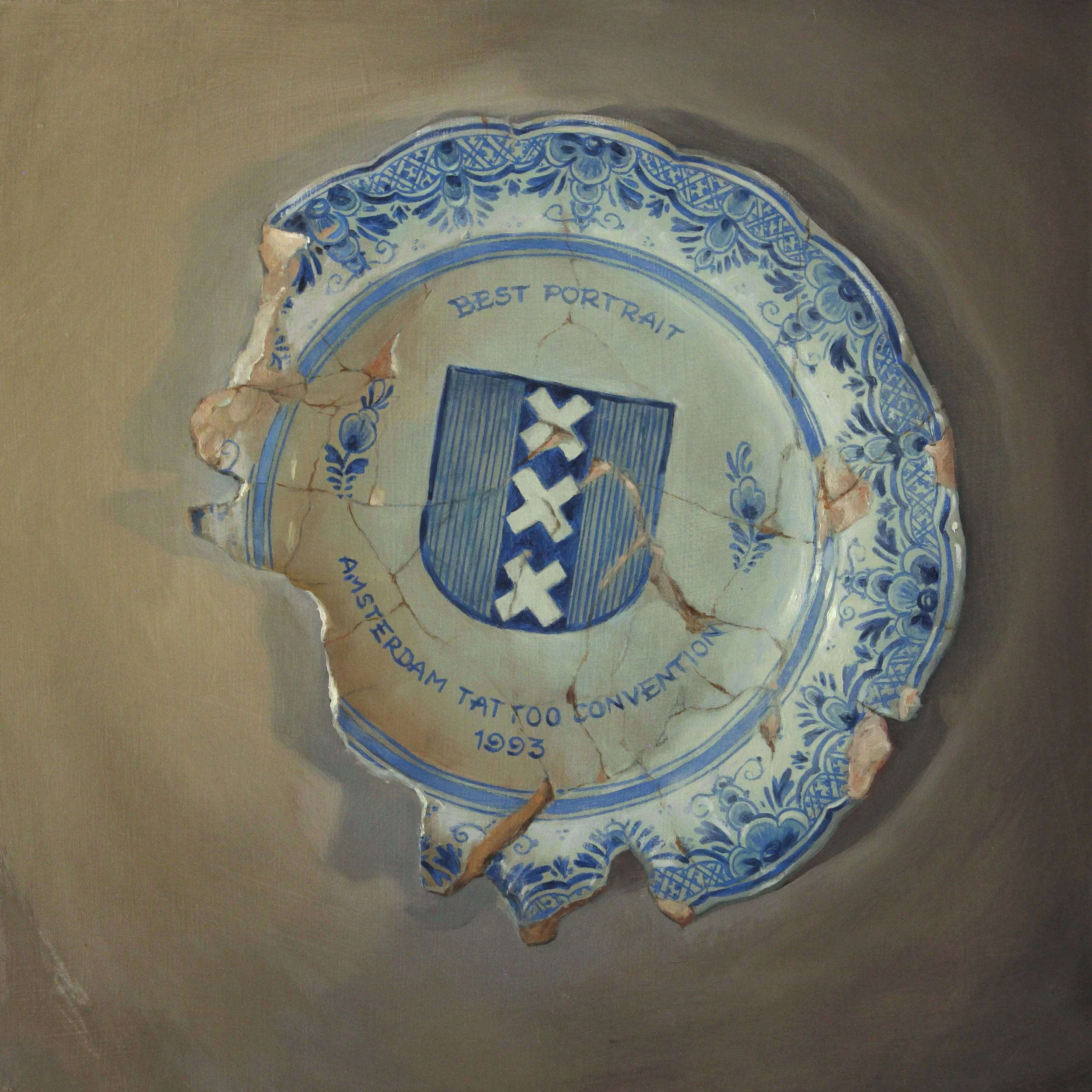 ‘Portrait of a plate, (Tin-Tin’s Amsterdam Convention Trophy)’, oil on panel, 12” x 12”, 2017