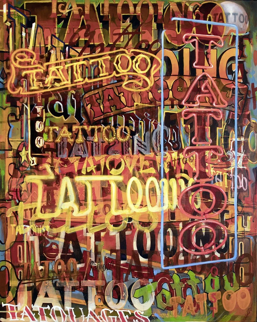 ‘Past Time of Signs’, oil and acrylic on panel, 30” x 24”, 2024