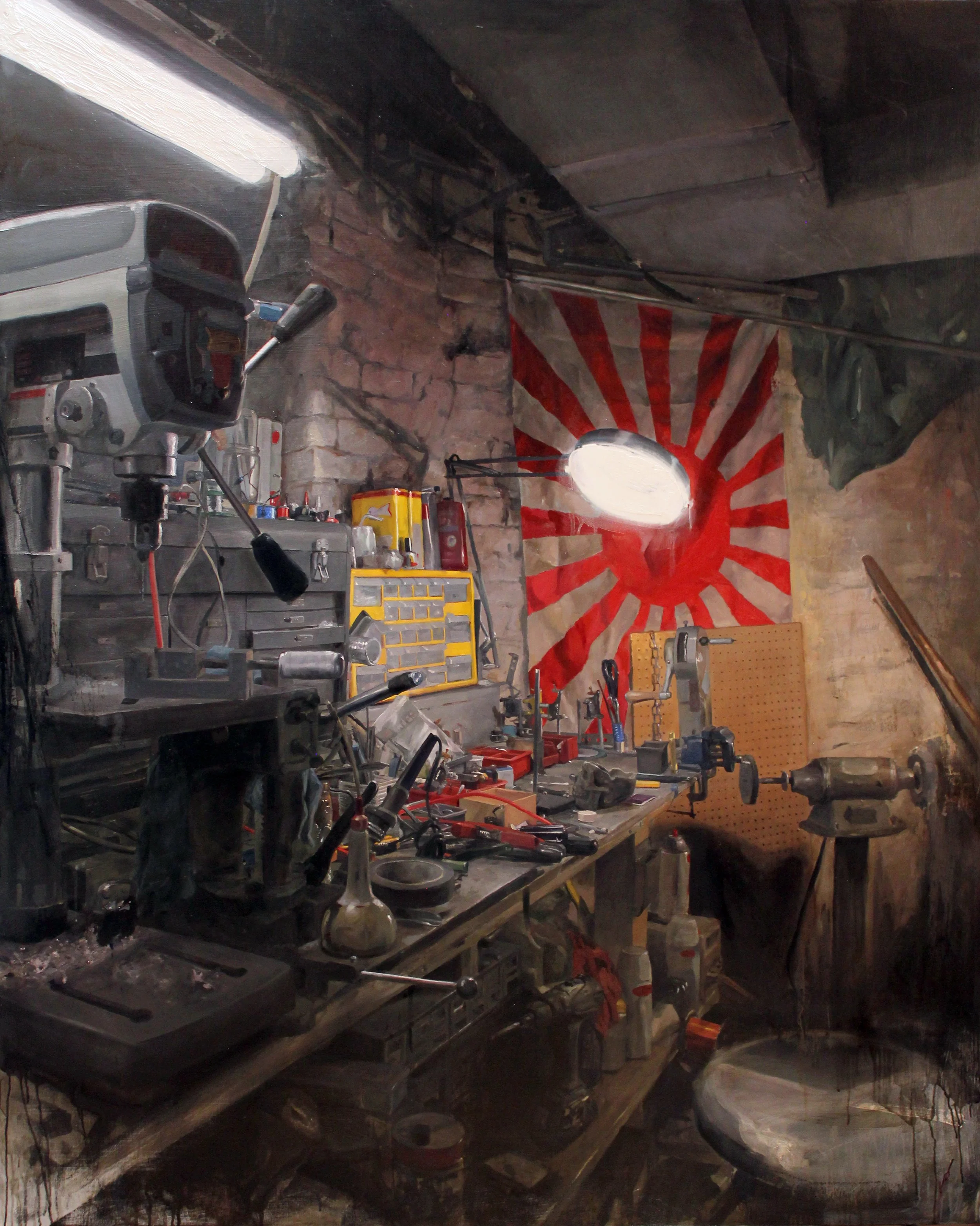 'Jiro's Workshop Bunker', oil on panel, 60” x 48”, 2016