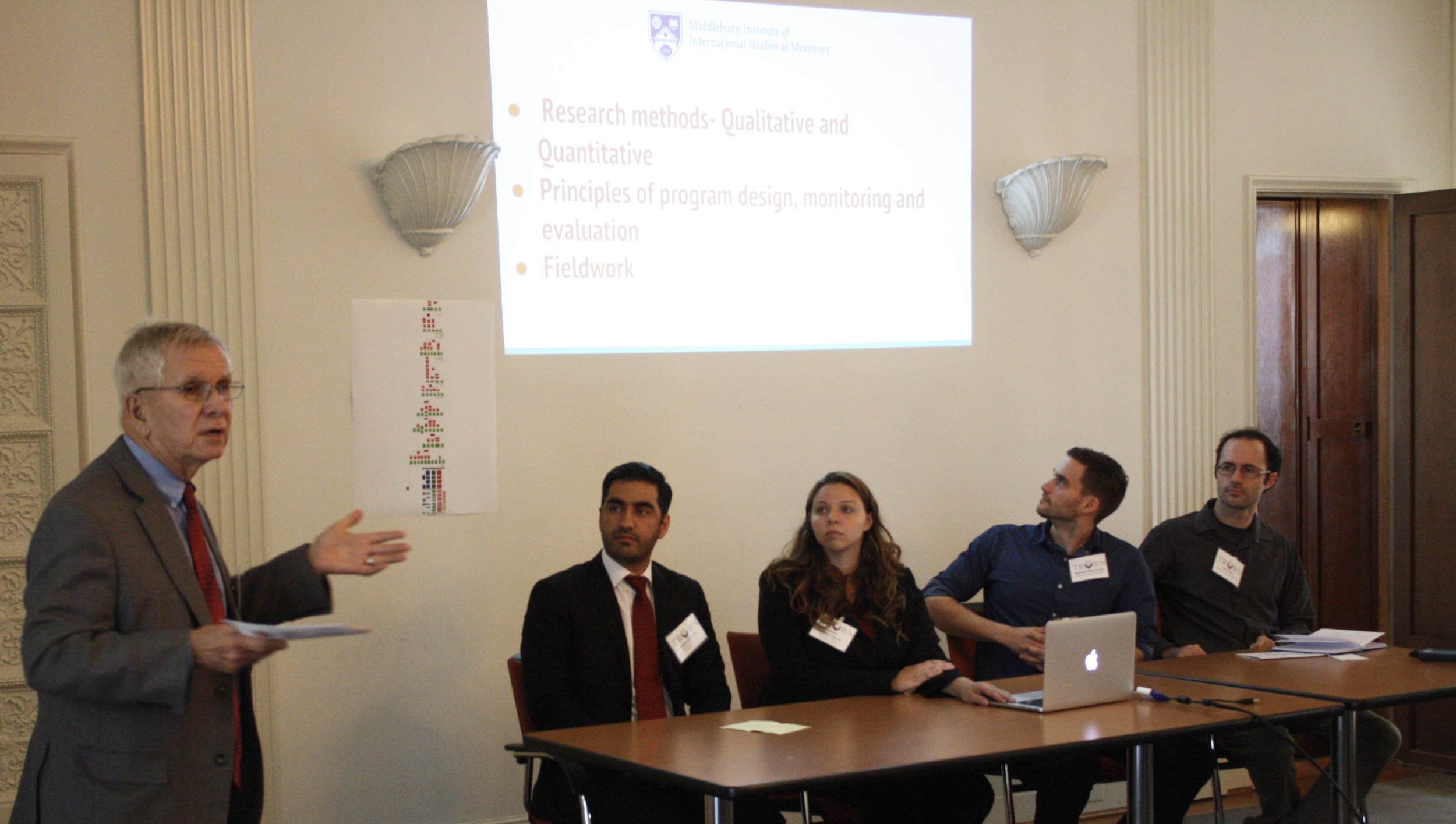 Dr. Edward Laurance, MIIS students, and members of the IRC present evaluation tools developed in their recent study on Afghan refugee food secure resettlement through the IRC in Sacramento. Monitoring and Evaluation of Refugee Resettlement: A Study of Refugee Food Security and Health in Sacramento, CA
