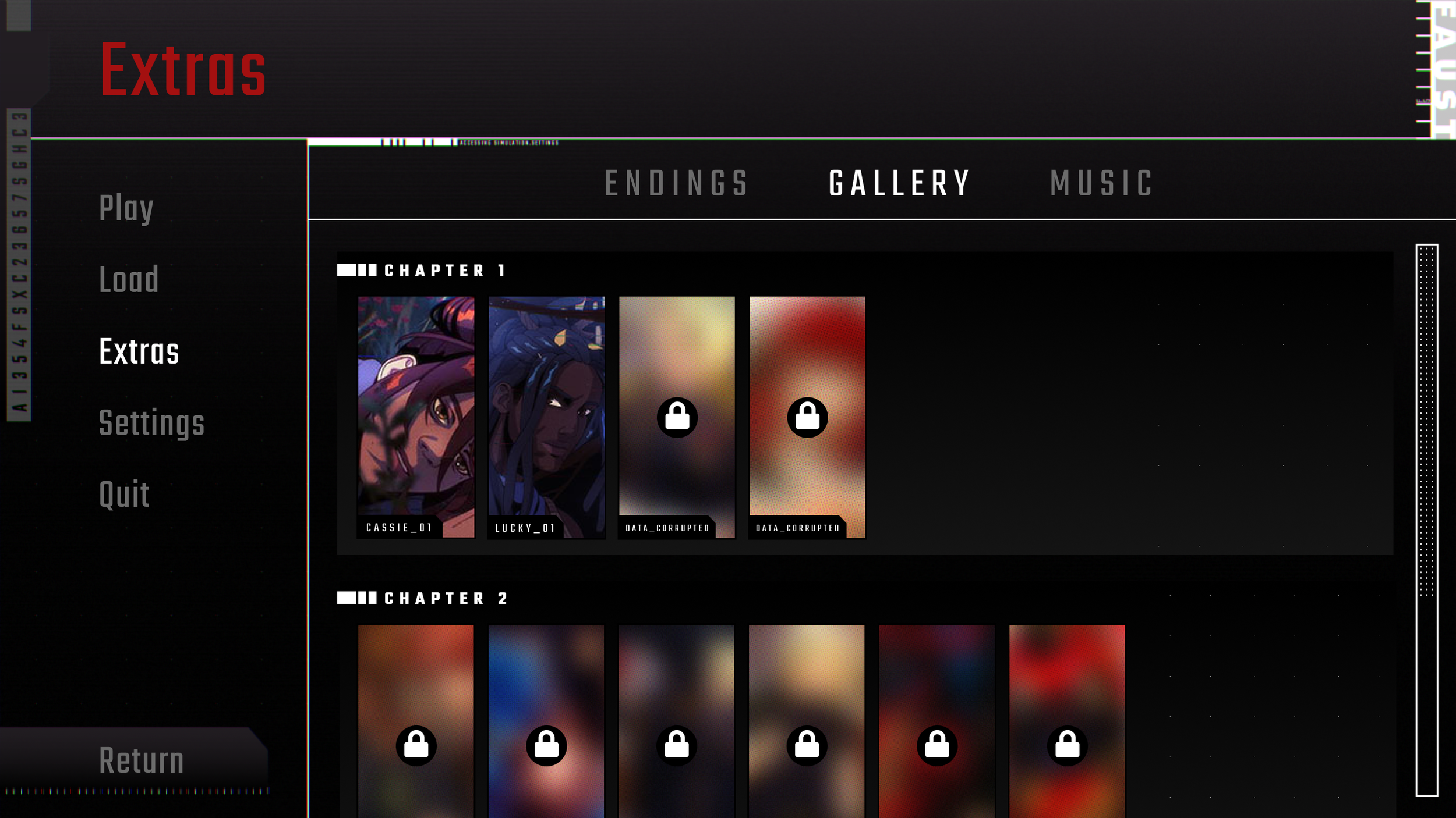 Extras Screen - Unlockable Gallery
