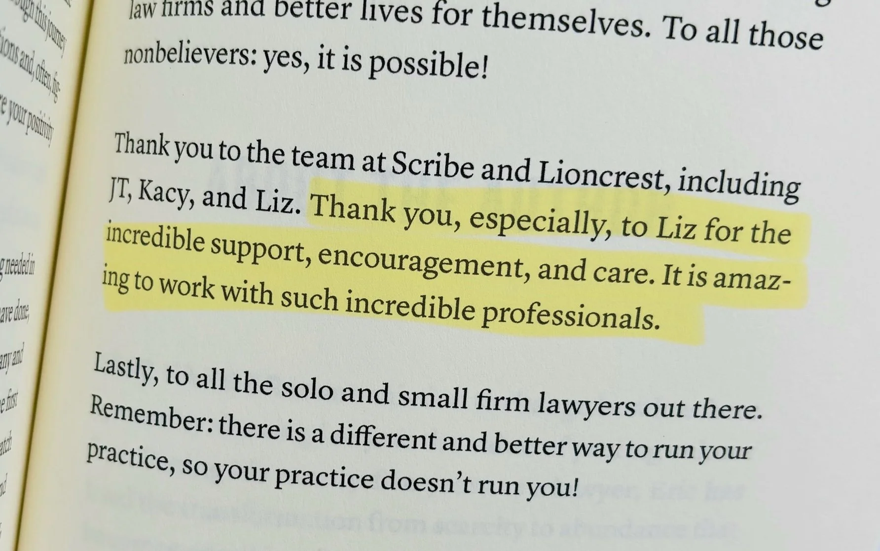 A thank you to Liz Green, book coach.