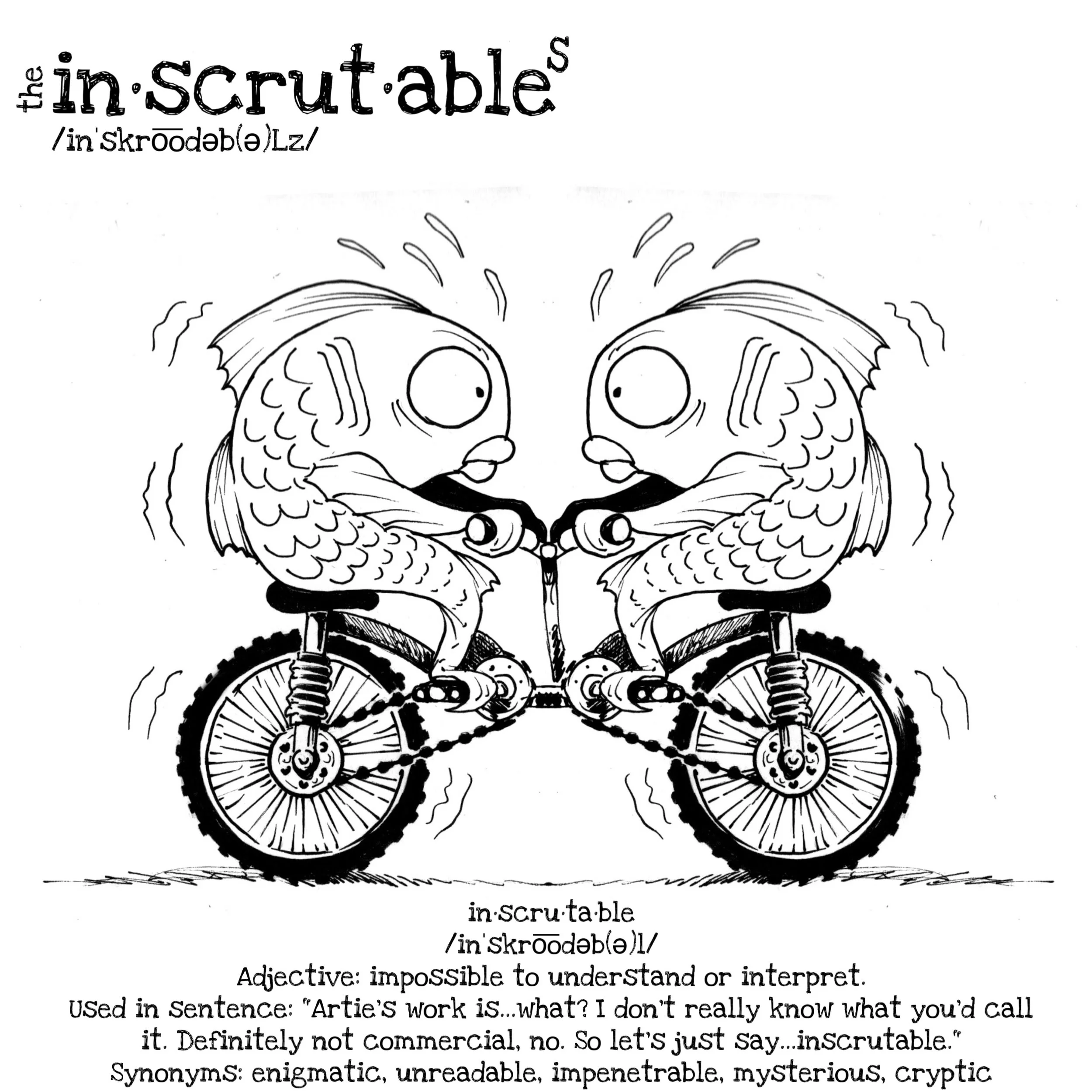 Two Fish Pedaling a Tandem Bicycle in Opposite Directions