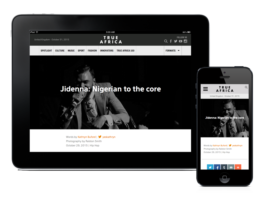 True Africa on mobile and tablet devices