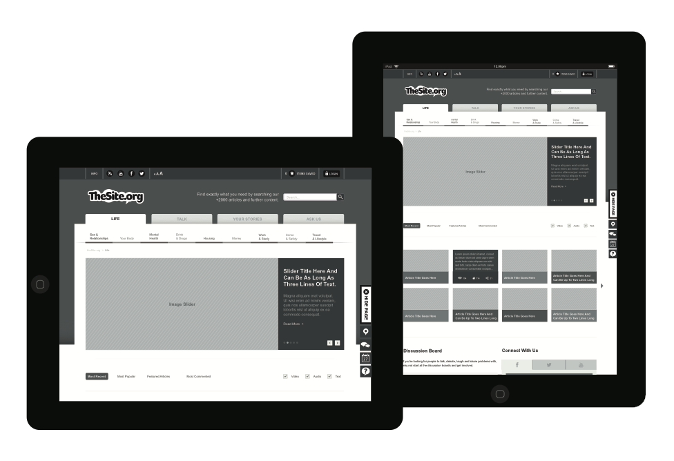 Wireframes across tablet