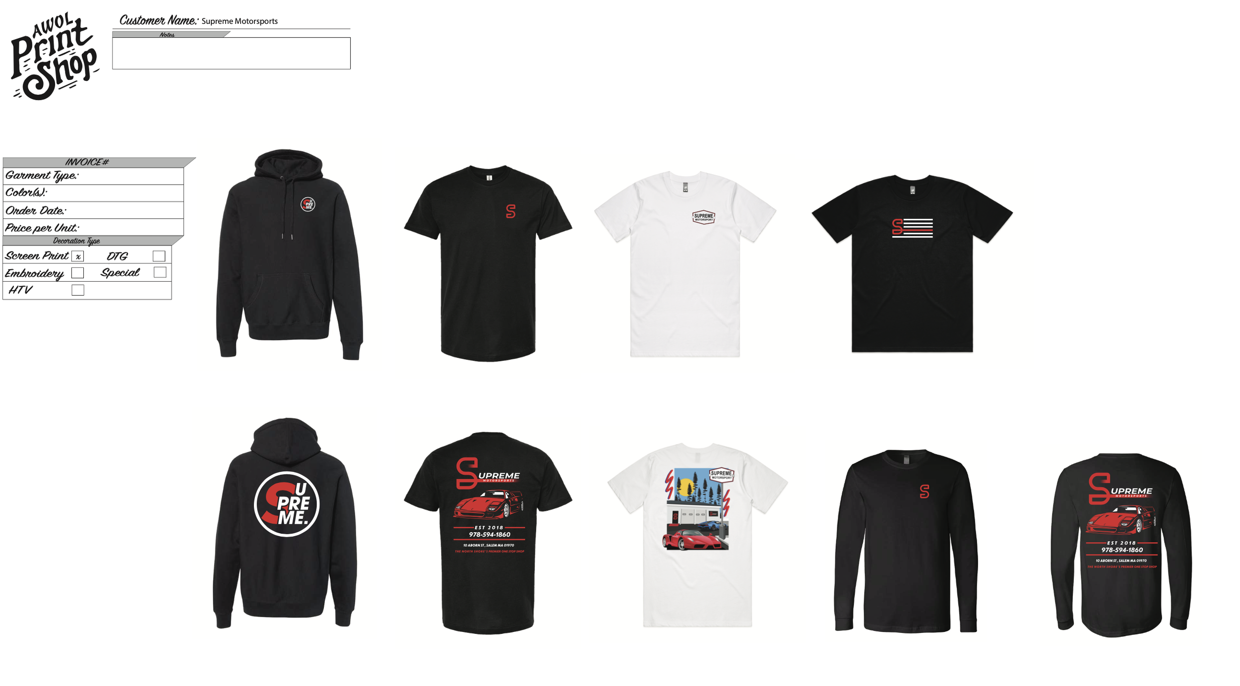 Design and Screenprinting of Shirts for Supreme Motorsports, Awol Print Shop 2022