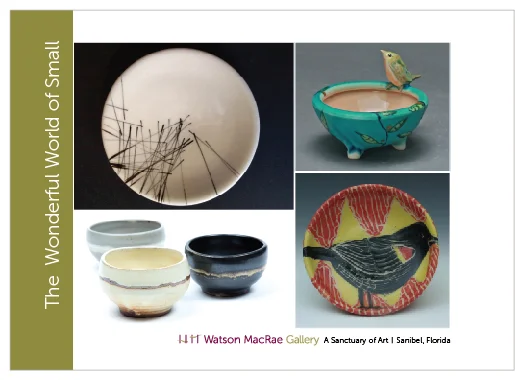 Click Image to Englarge | Artist and artwork clockwise from top left: B. Williams ceramic plate; L. Dierks porcelain bowl; W. Olson carved and painted plate; C. Martin wood-fired bowls. 