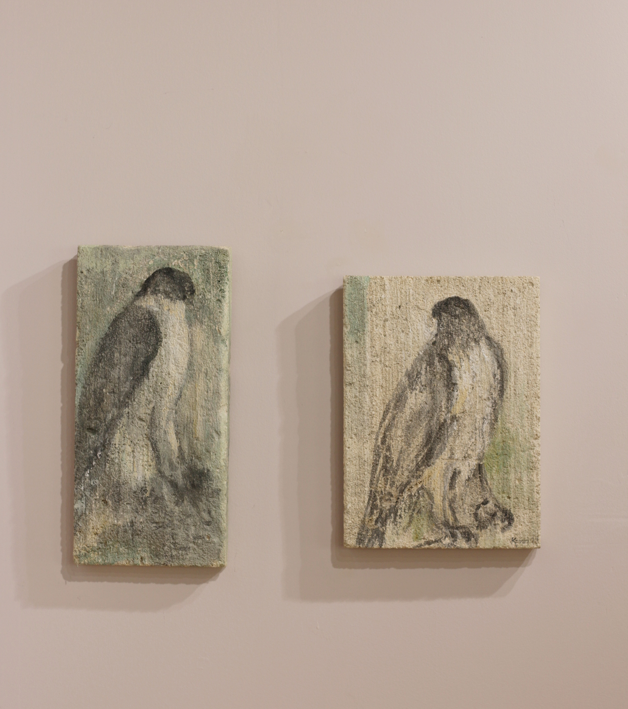  "Raptors" on limestone tablets by Jane Rosen 