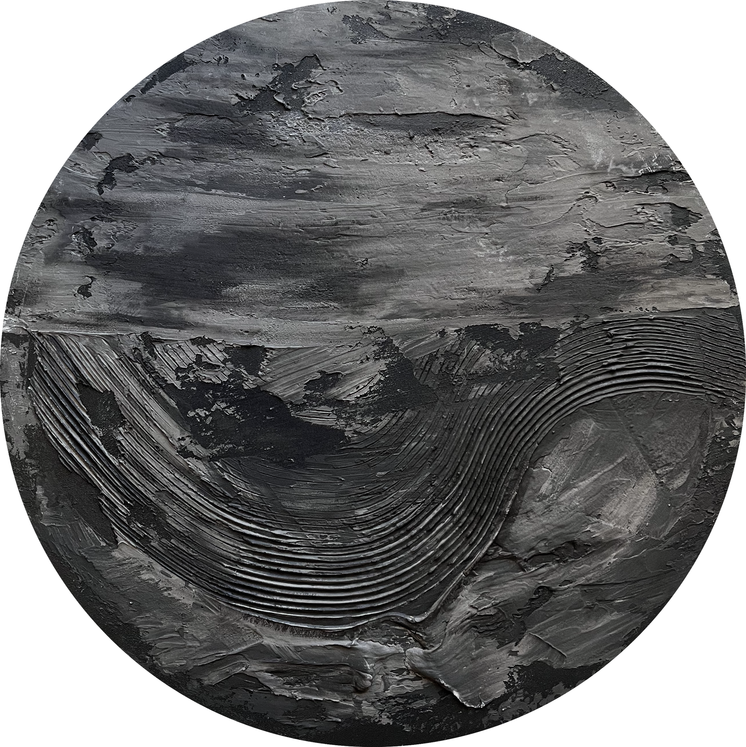 Black textured painting round canvas