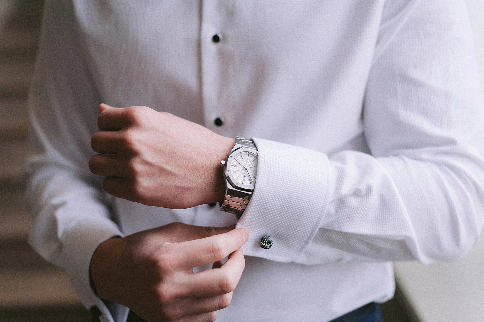 For Michelle and Soo’s Modern Luxe wedding in the heart of downtown Houston, Spell Events… Groom getting ready photo cufflinks wedding