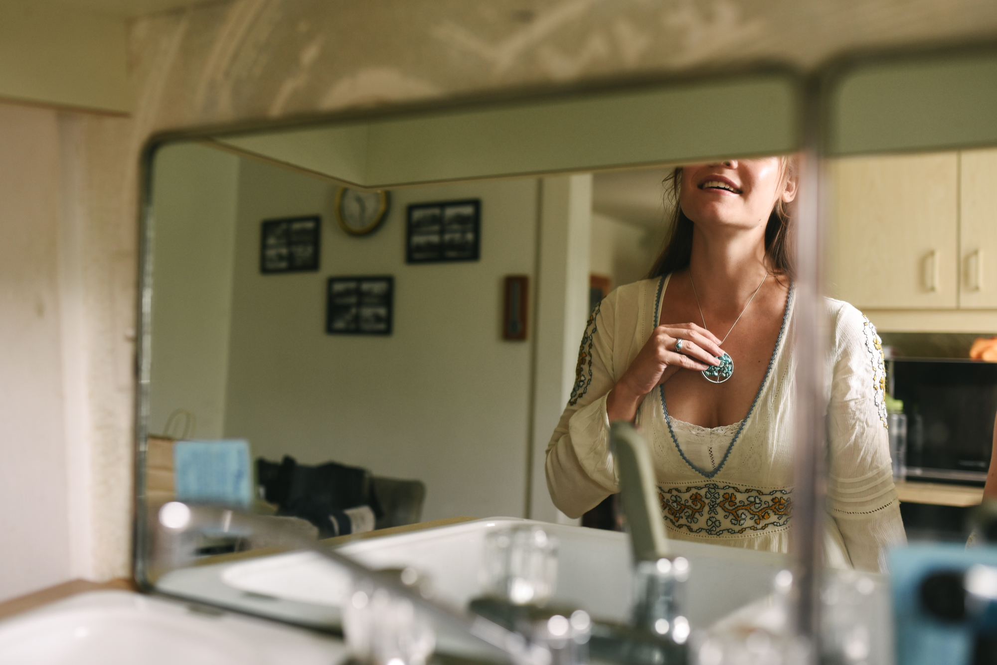  Mountains, Outdoors, Rustic, West Virginia, Maryland Wedding Photographer, DIY, Casual, Bride getting ready in mirror before ceremony 