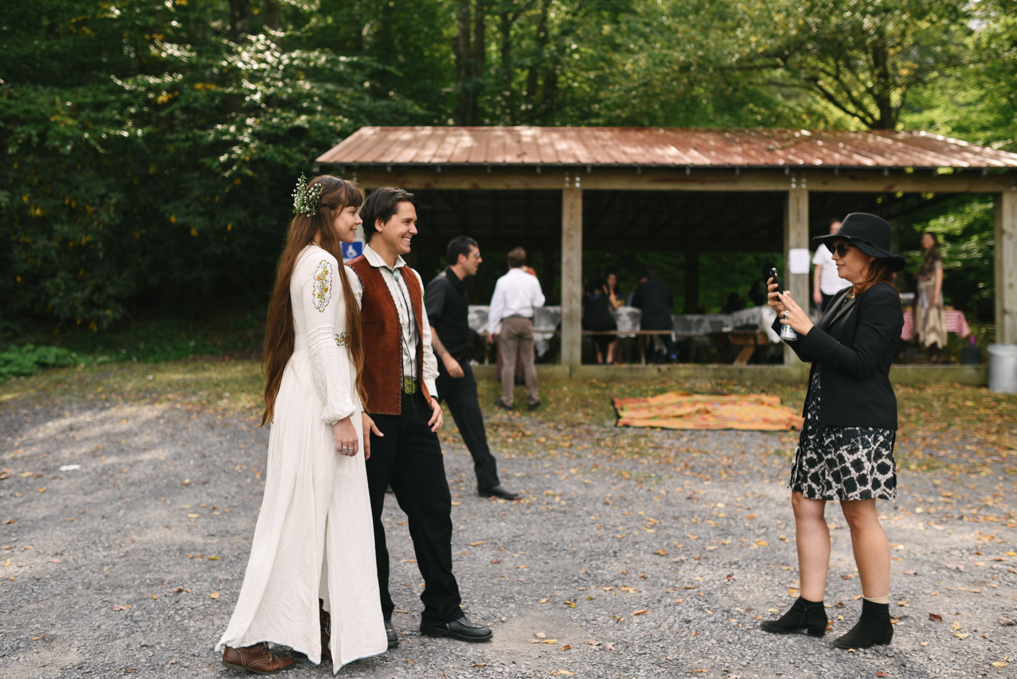  Mountain Wedding, Outdoors, Rustic, West Virginia, Maryland Wedding Photographer, DIY, Casual, bride and groom having picture taken by guests 
