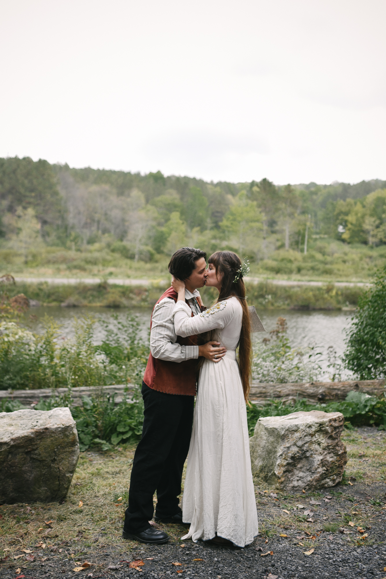  Mountain Wedding, Outdoors, Rustic, West Virginia, Maryland Wedding Photographer, DIY, Casual, bride and groom sharing first kiss, first kiss photo 