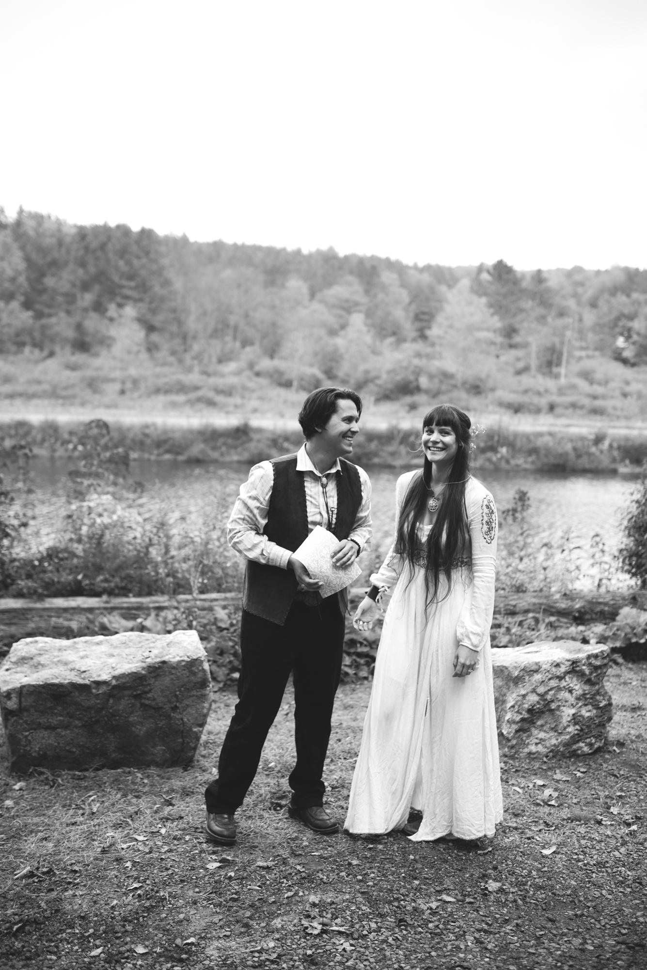  Mountain Wedding, Outdoors, Rustic, West Virginia, Maryland Wedding Photographer, DIY, Casual, Bride and groom laughing together, just married, black and white photo 
