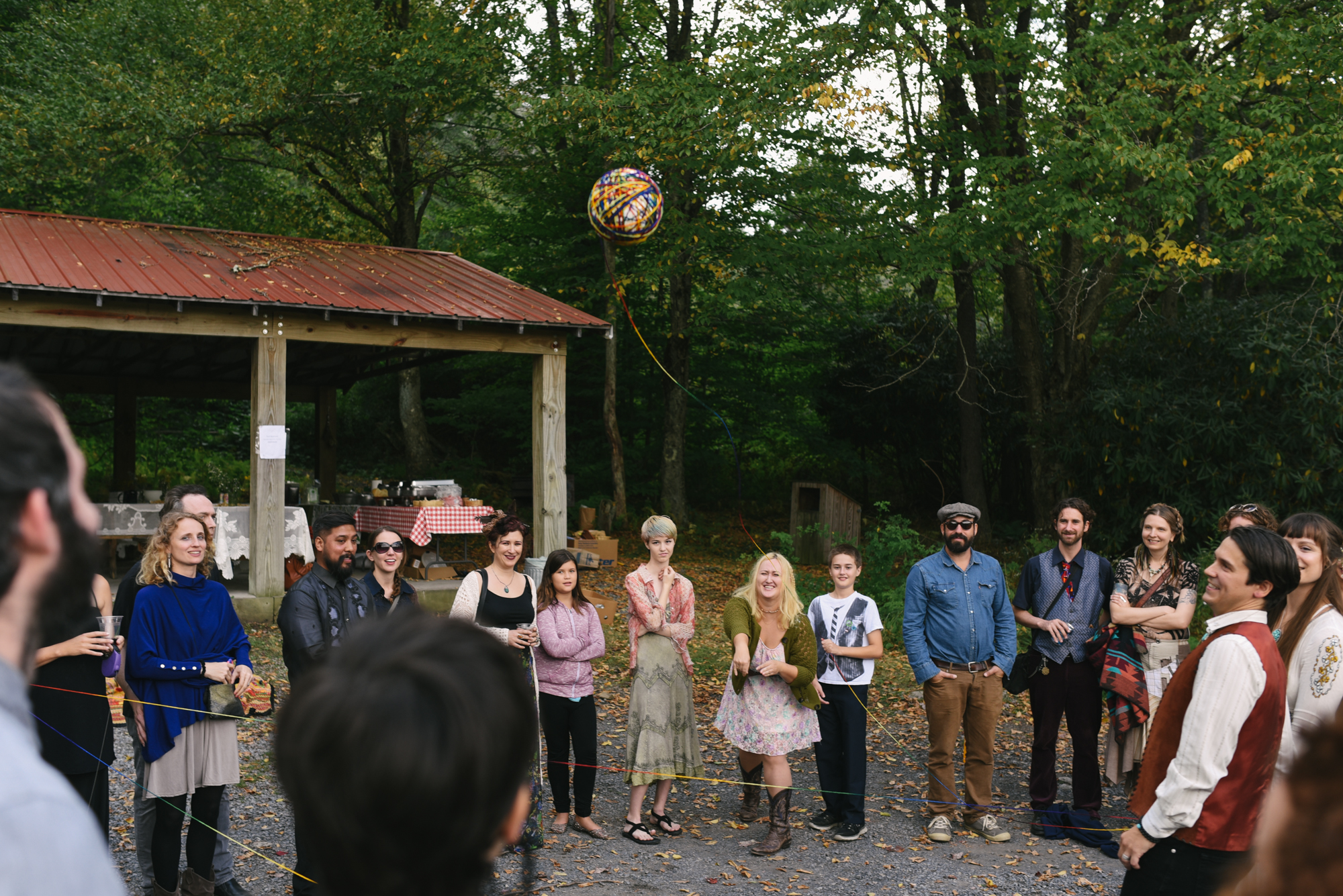  Mountain Wedding, Outdoors, Rustic, West Virginia, Maryland Wedding Photographer, DIY, Casual, yarn weaving ceremony with guests 