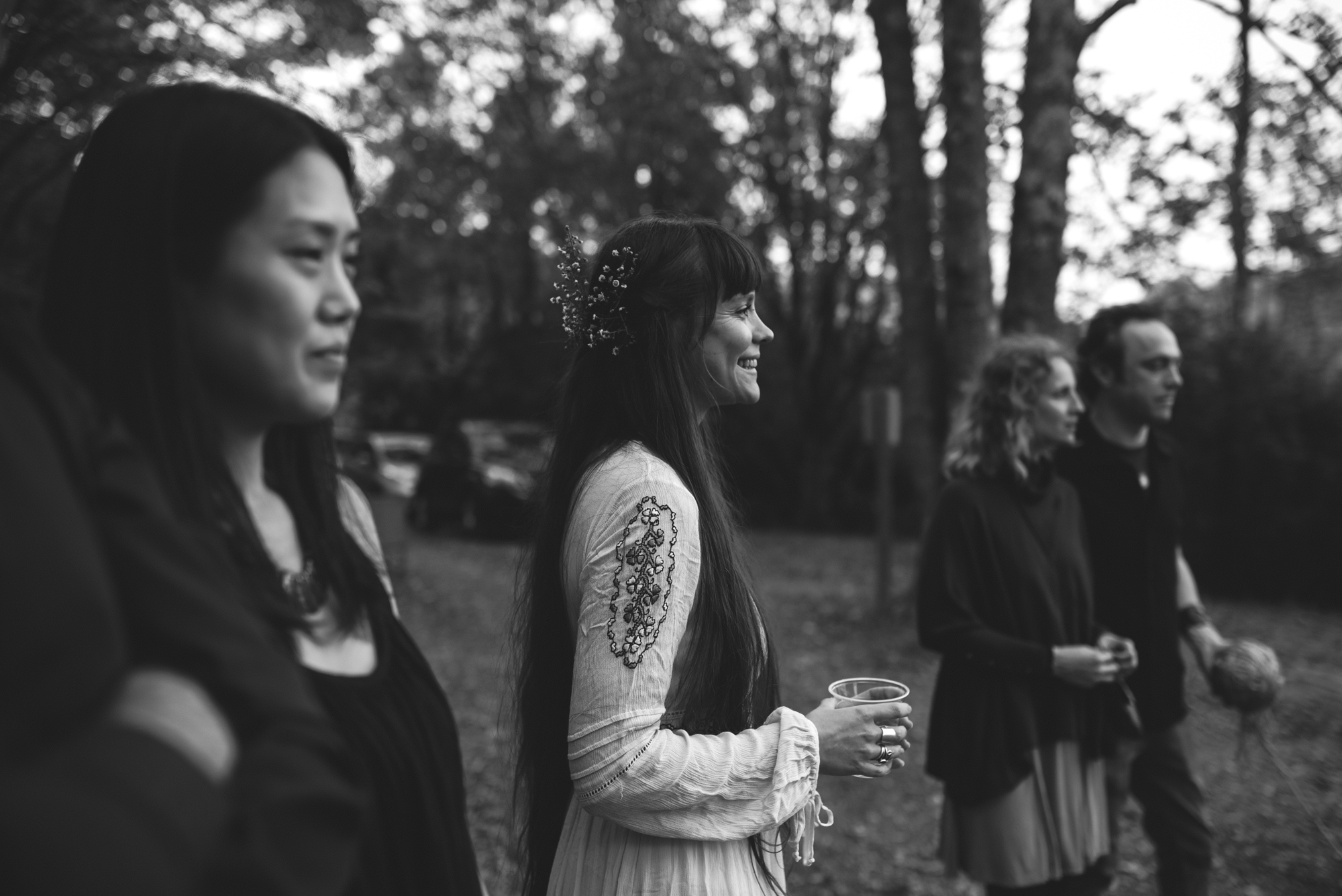  Mountain Wedding, Outdoors, Rustic, West Virginia, Maryland Wedding Photographer, DIY, Casual, black and white photo, bride laughing with guests 