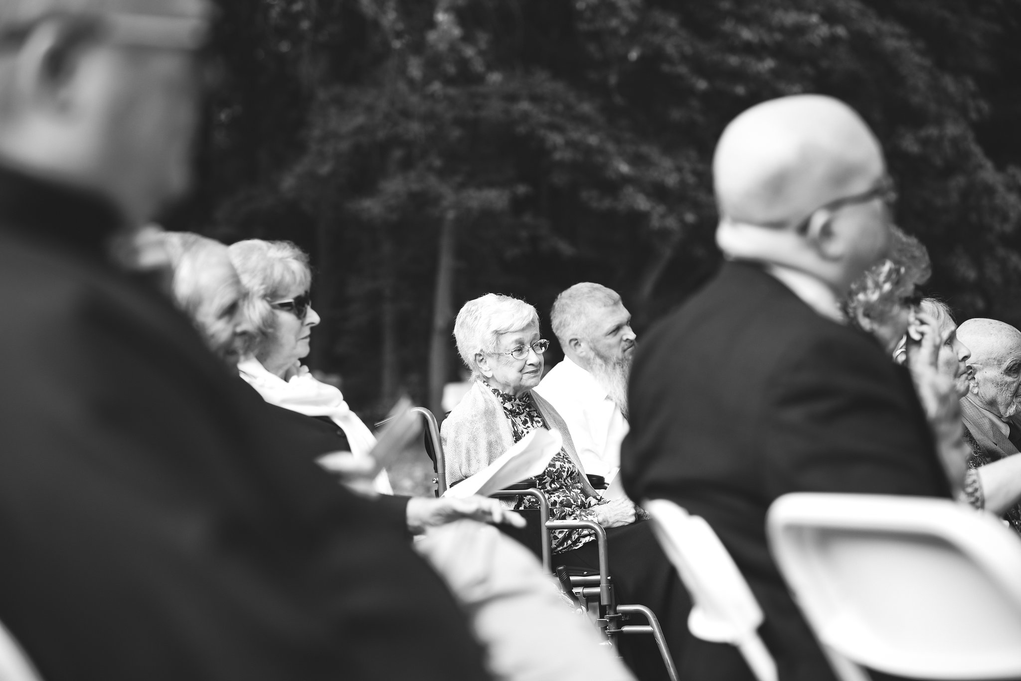 Vintage, DIY, Rustic, Germantown, Maryland Wedding Photographer, Alternative, Casual, Outdoor Wedding, Church Wedding, Whimsical, Campground, Black and White Photo, Wedding Guests, Grandmother