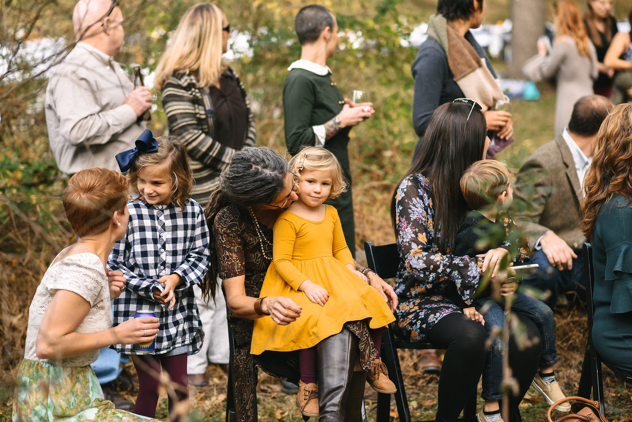 Baltimore, Maryland Wedding Photographer, Backyard Wedding, DIY, Rustic, Casual, Fall Wedding, Woodland, Children Gathering at Outdoor Ceremony