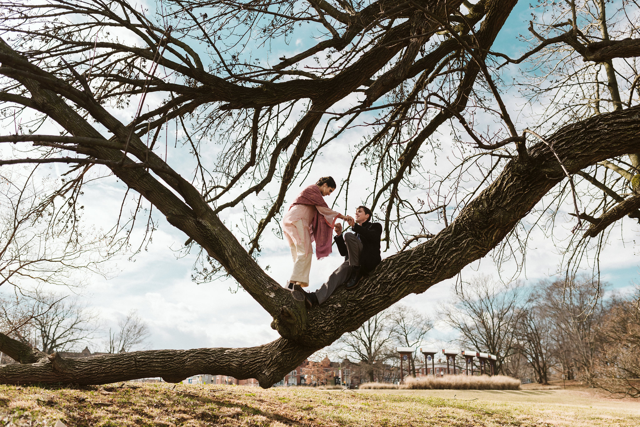 Elopement, Weekday Wedding, Towson, Rawlings Conservatory, Greenhouse, Baltimore Wedding Photographer, Indian American, Outdoor, Nature, Romantic, Garden, Climbing Trees