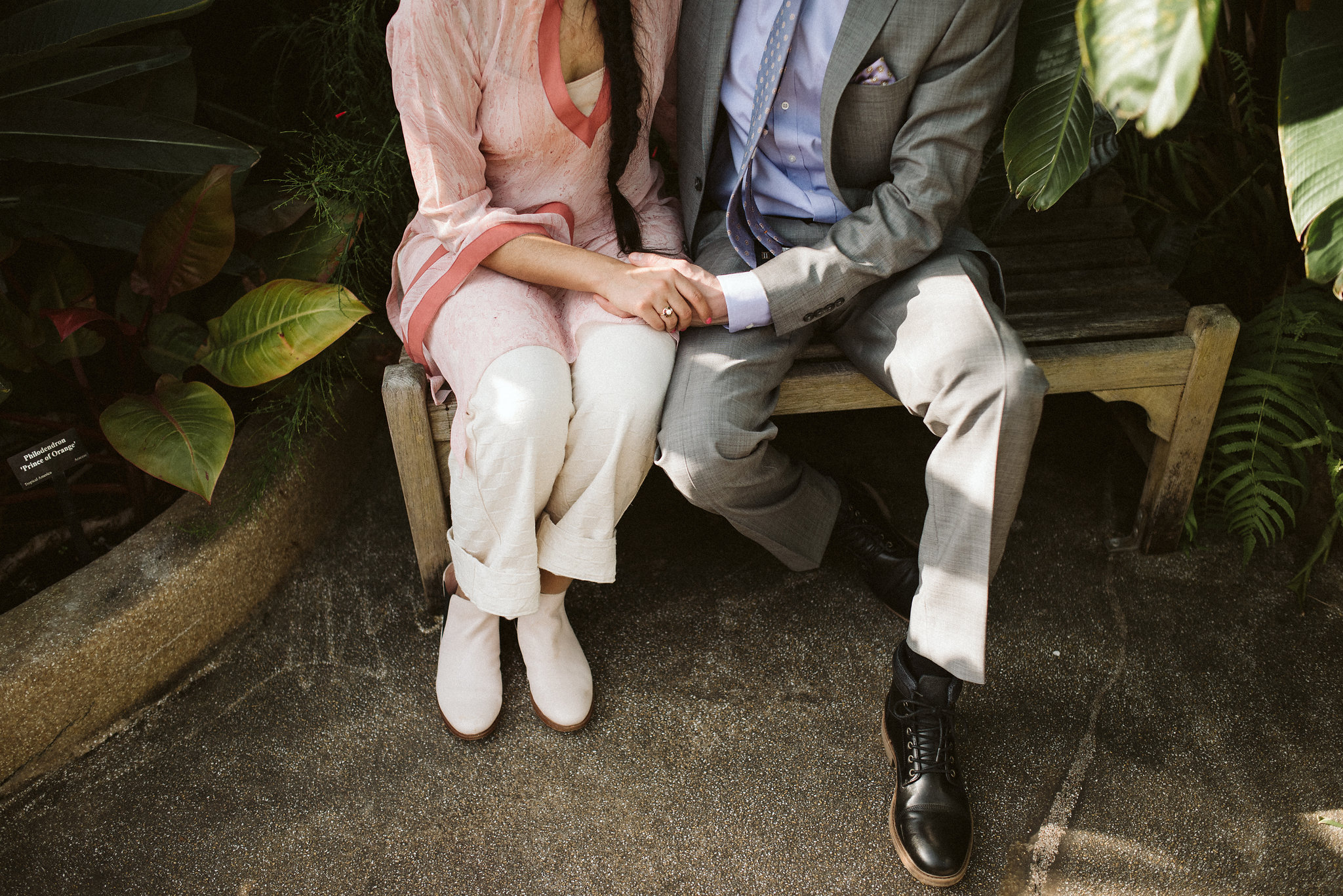 Elopement, Weekday Wedding, Towson, Rawlings Conservatory, Greenhouse, Baltimore Wedding Photographer, Indian American, Outdoor, Nature, Romantic, Garden, Bride and Groom Holding Hands