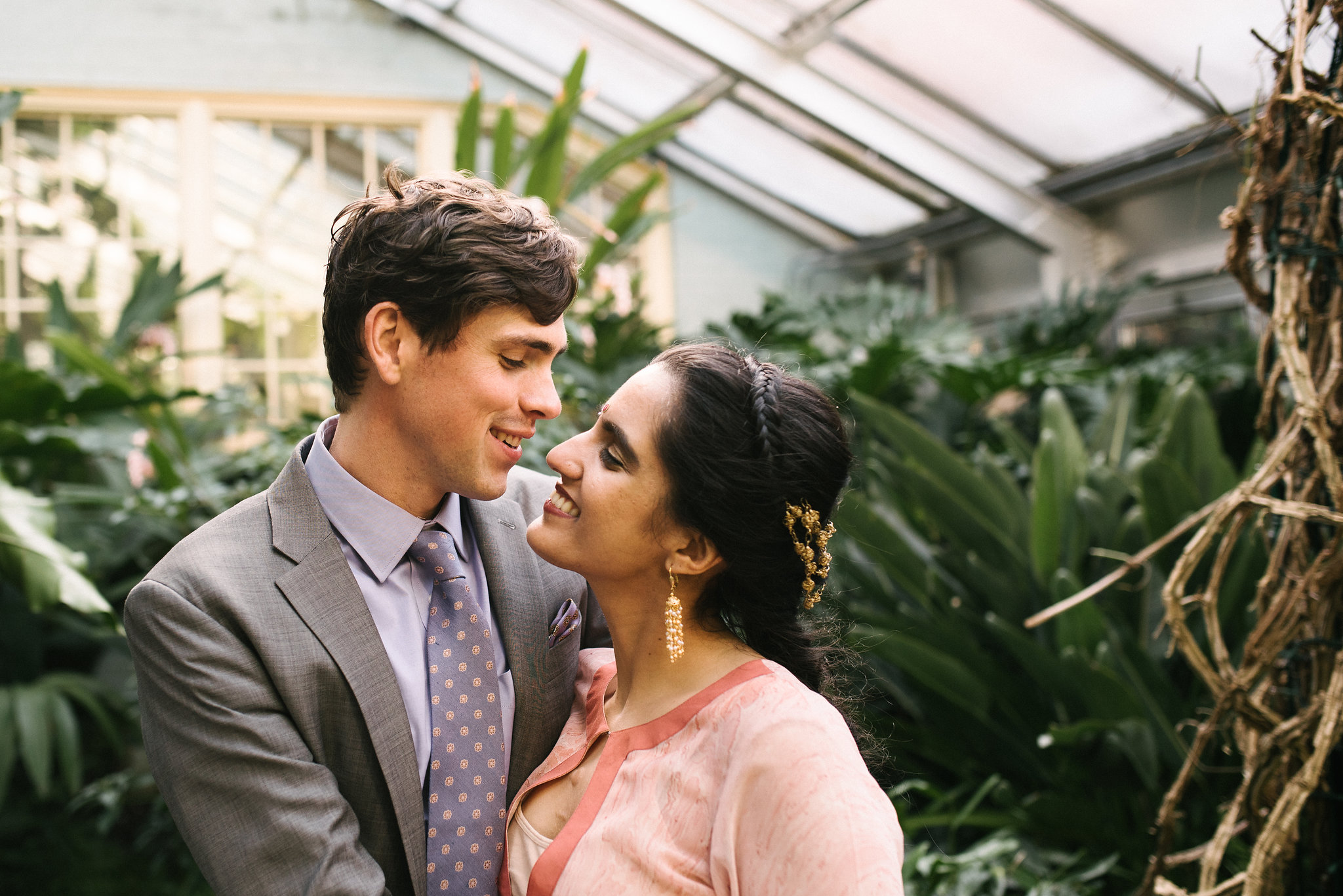 Elopement, Weekday Wedding, Baltimore, Rawlings Conservatory, Greenhouse, Maryland Wedding Photographer, Indian American, Nature, Romantic, Garden, Sweet Moments, Bride and Groom Portrait