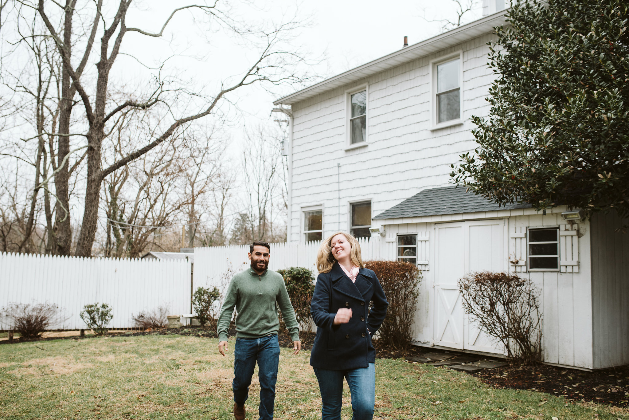 Engagement Photos, Ellicott City, Maryland Wedding Photographer, Winter, Overhills Mansion, Indian American, Historical, Classic, Traditional, Outdoor, Bride and Groom Running