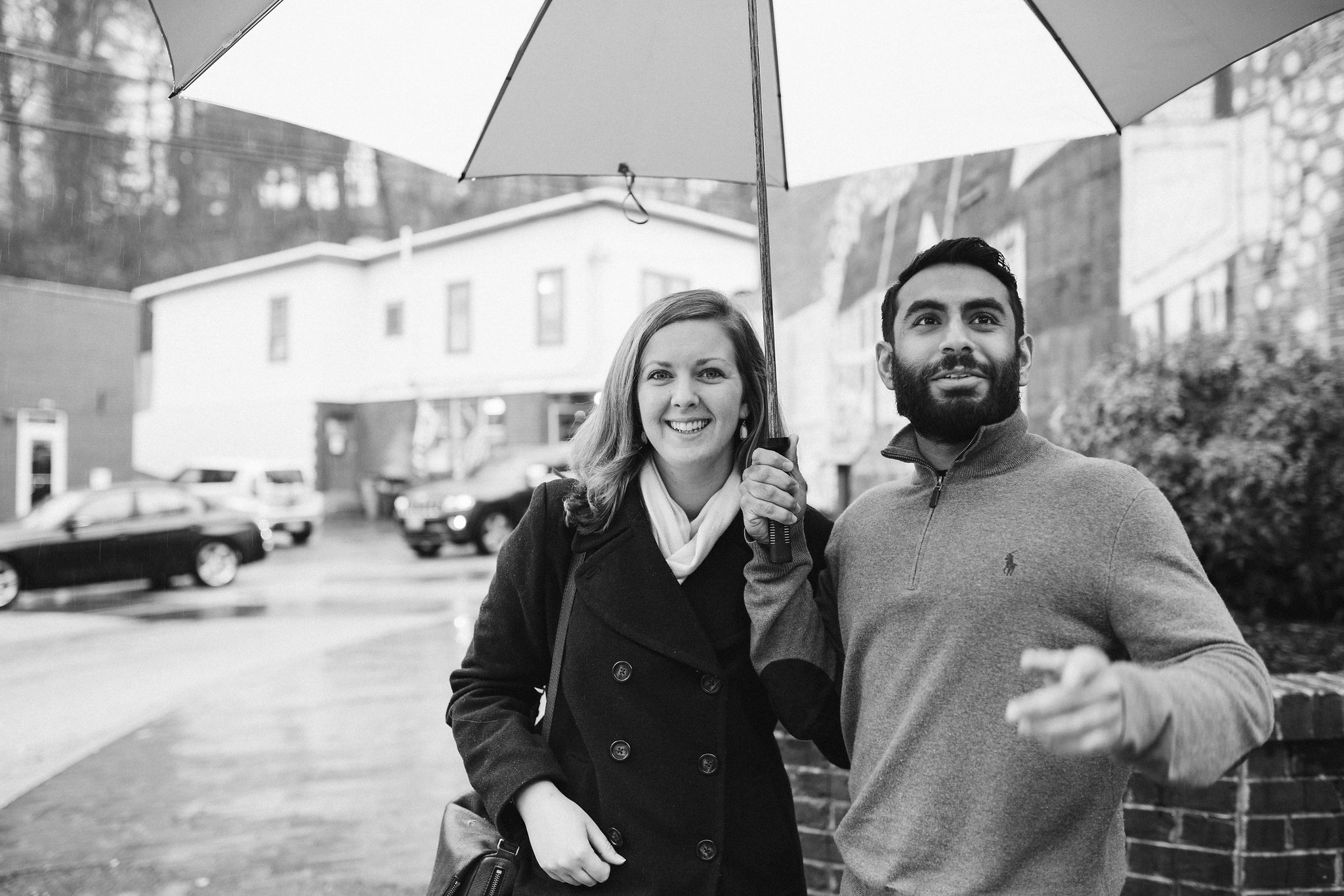 Engagement Photos, Rainy, Ellicott City, Maryland Wedding Photographer, Winter, Overhills Mansion, Indian American, Historical, Classic, Traditional, Outdoor, Black and White Photo