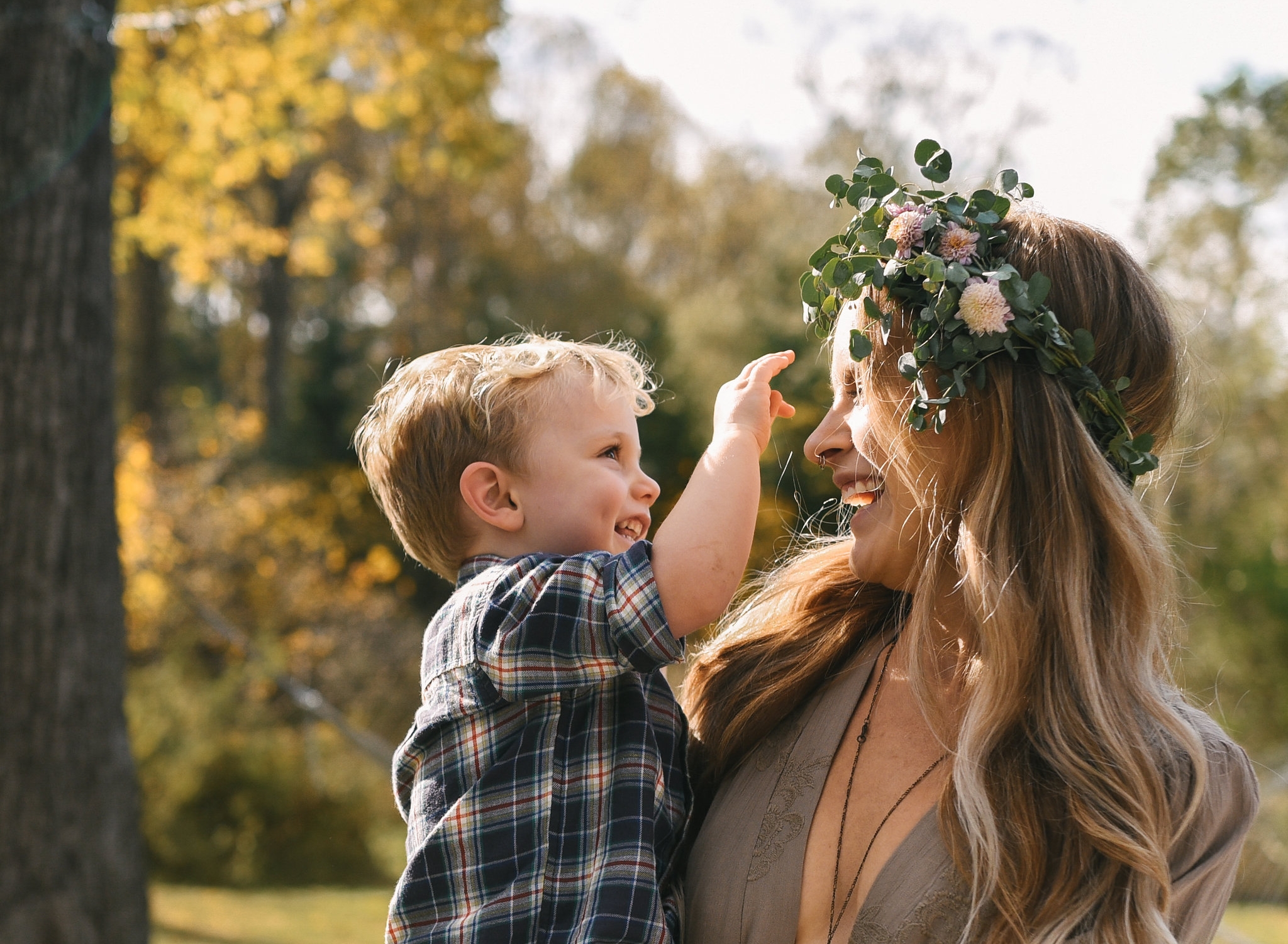  Baltimore, Maryland Wedding Photographer, Backyard Wedding, DIY, Rustic, Casual, Fall Wedding, Woodland, Bride Holding Son, Eucalyptus 