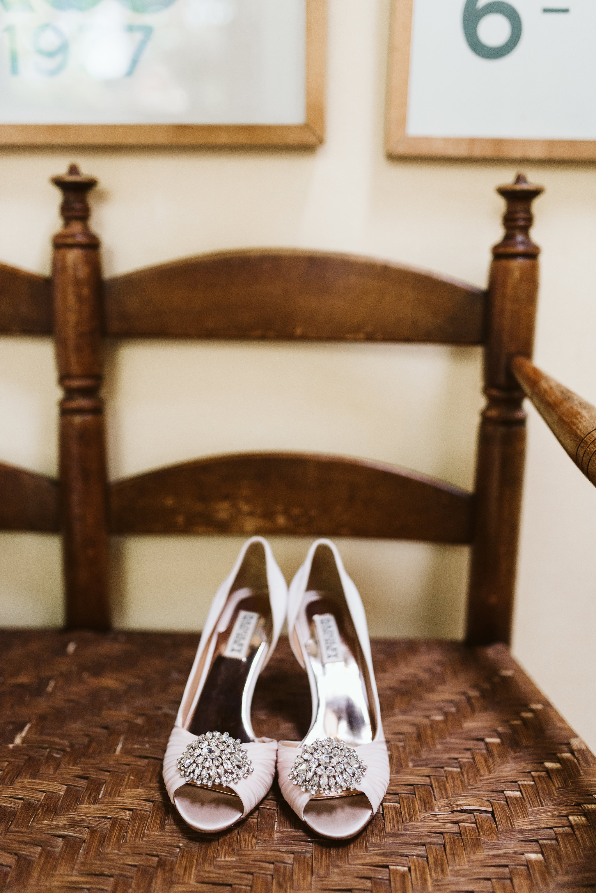  Baltimore, Maryland Wedding Photographer, Hampden, Eco-Friendly, Green, The Elm, Simple and Classic, Vintage, Detail Photo of Bridal Shoes, Badgley Mischka 