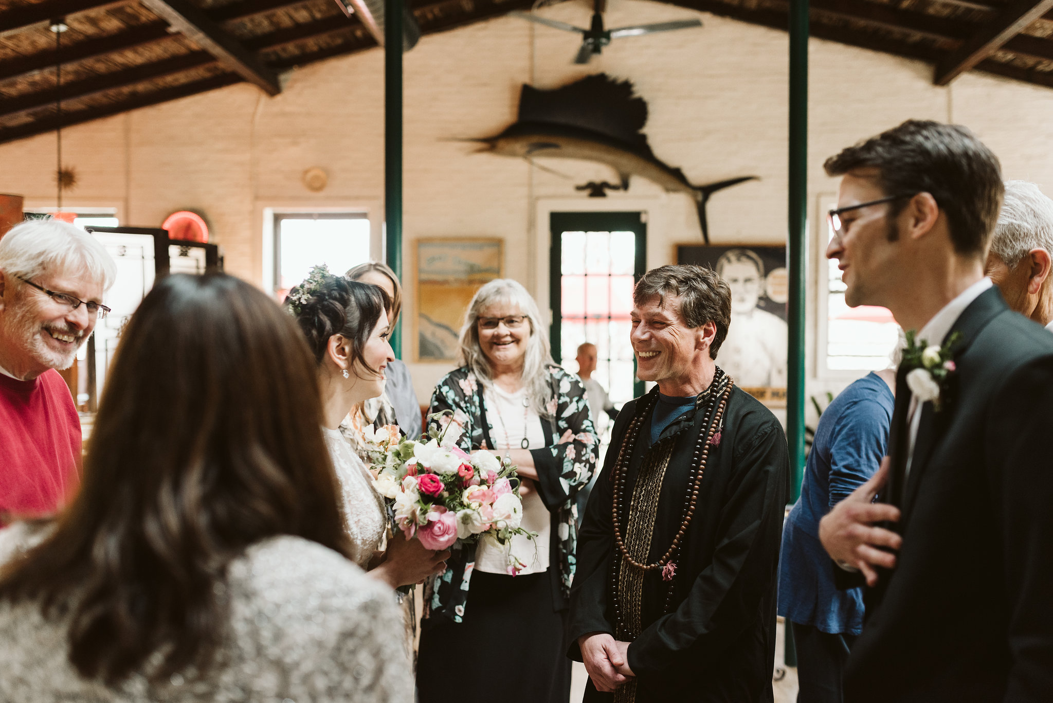  Baltimore, Maryland Wedding Photographer, Hampden, Eco-Friendly, Green, The Elm, Simple and Classic, Vintage, Bride and Groom and Family Gathering with Officiant before Ceremony, Will Walter 