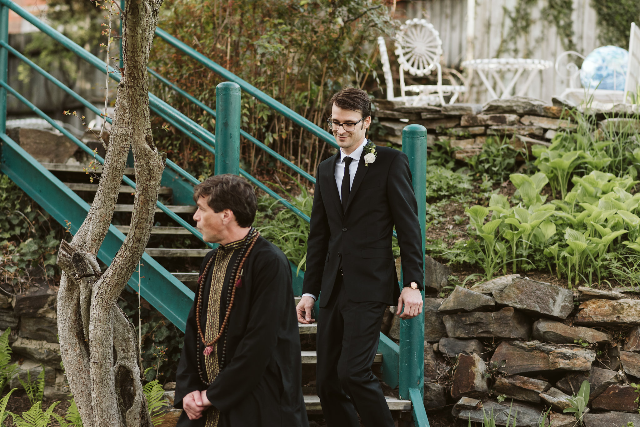  Baltimore, Maryland Wedding Photographer, Hampden, Eco-Friendly, Green, The Elm, Simple and Classic, Vintage, Groom and Officiant Arriving at Ceremony 