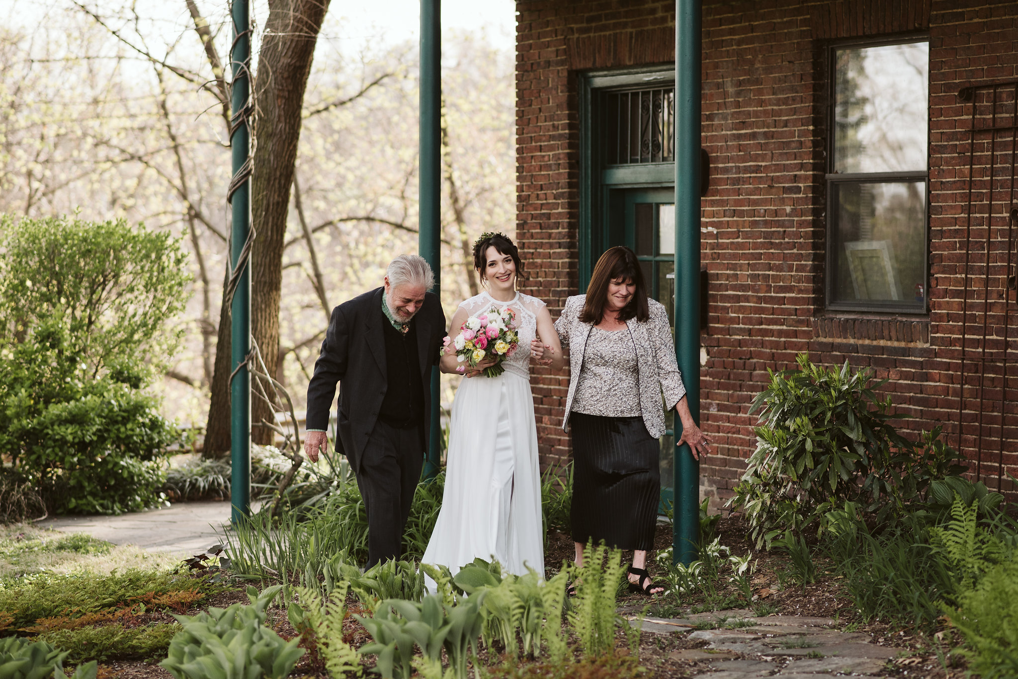  Baltimore, Maryland Wedding Photographer, Hampden, Eco-Friendly, Green, The Elm, Simple and Classic, Vintage, Bride Walking Down the Aisle with her Parents 