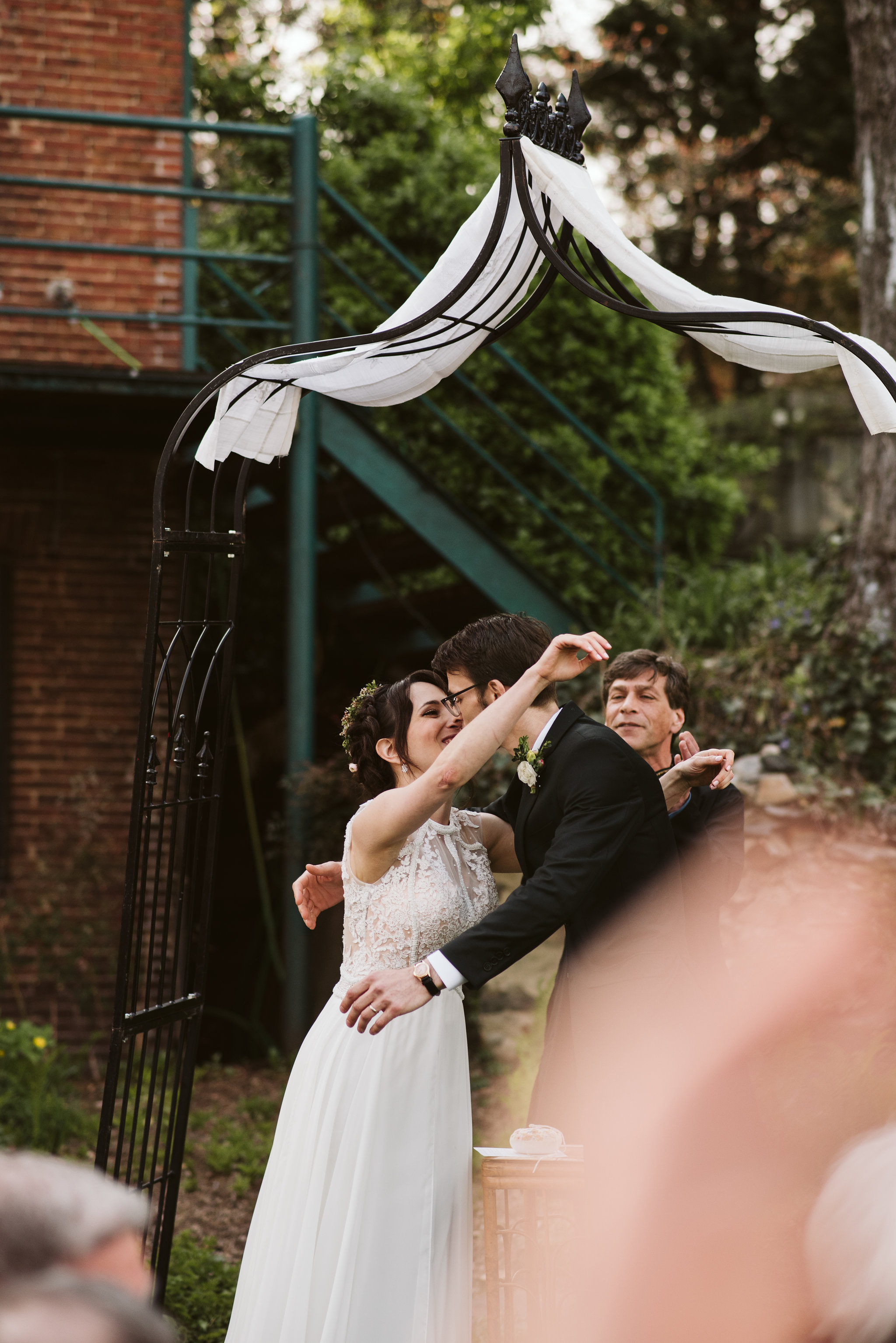  Baltimore, Maryland Wedding Photographer, Hampden, Eco-Friendly, Green, The Elm, Simple and Classic, Vintage, Bride and Groom Hugging at Ceremony, Outdoor Wedding 